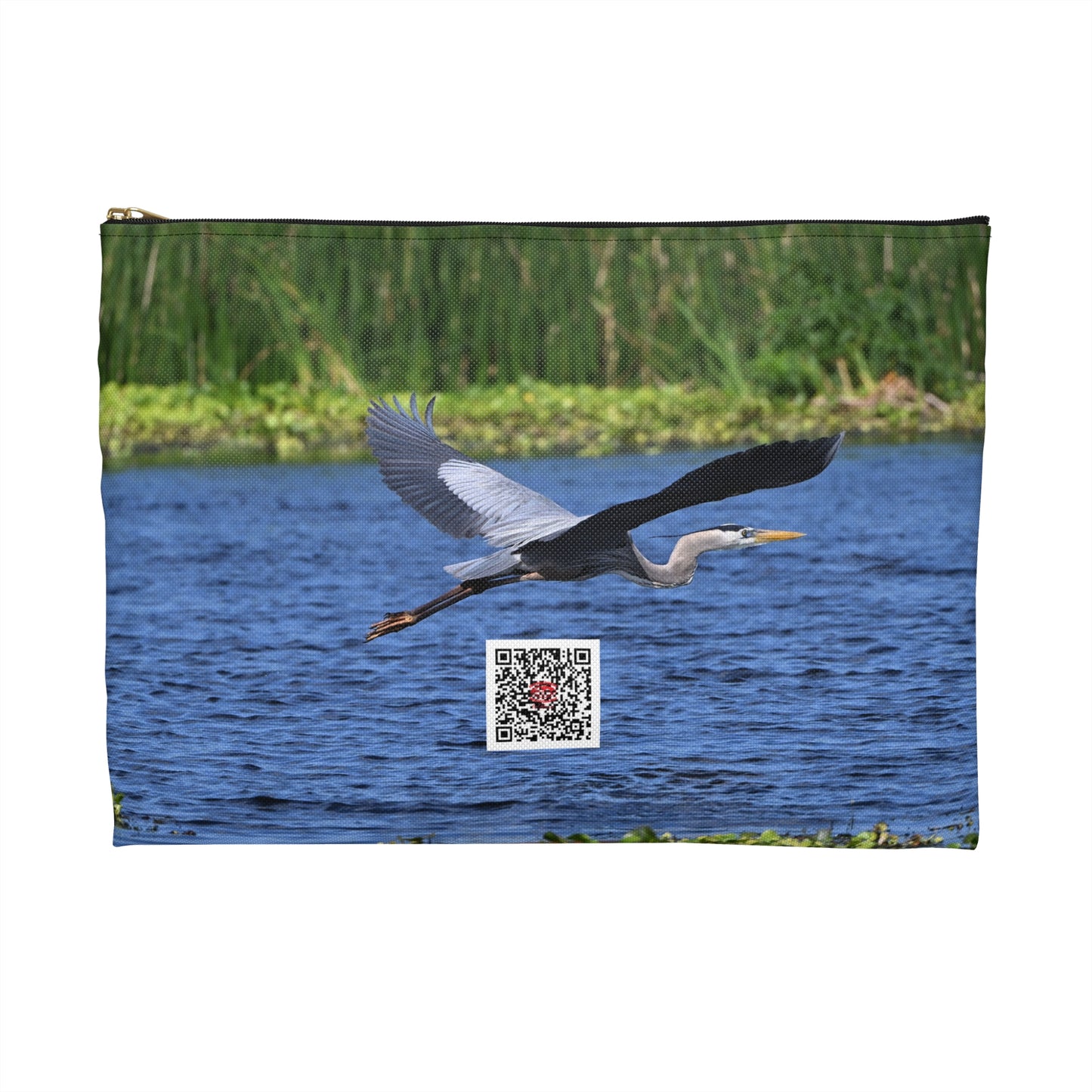 Nature-Inspired Accessory Pouch with Flying Heron Design, Wildlife Organizer, Eco-Friendly Gift, Travel Essentials, Bird Lover's Tote