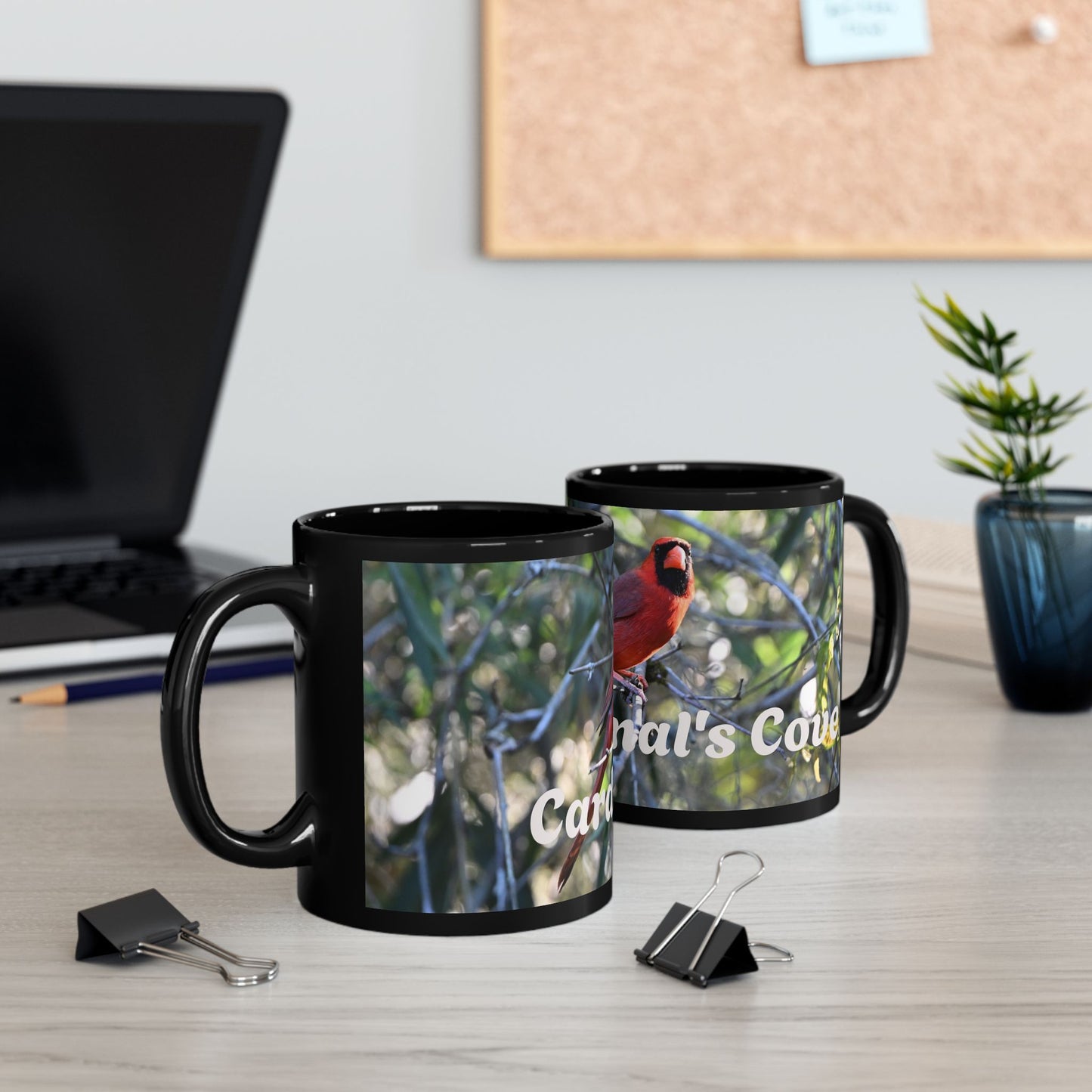 Cardinal's Cove Black Mug - Nature Lover's Coffee Cup, Birdwatching Gift, Home Decor, Eco-Friendly Drinkware, Birdwatcher Mug