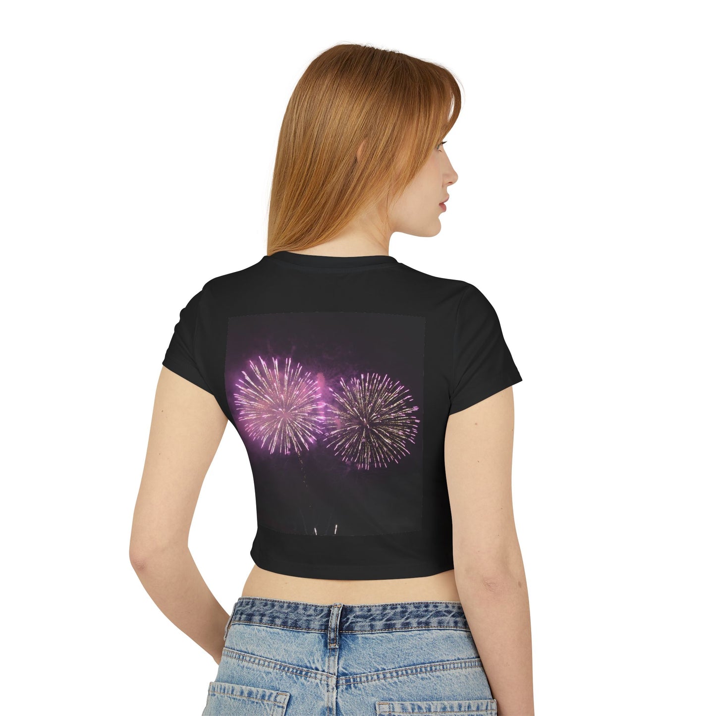 Women's Baby Tee with Vibrant Fireworks Design | Casual Summer Top, Festival Wear, Party Shirt, Celebrate Events, Gift for Her