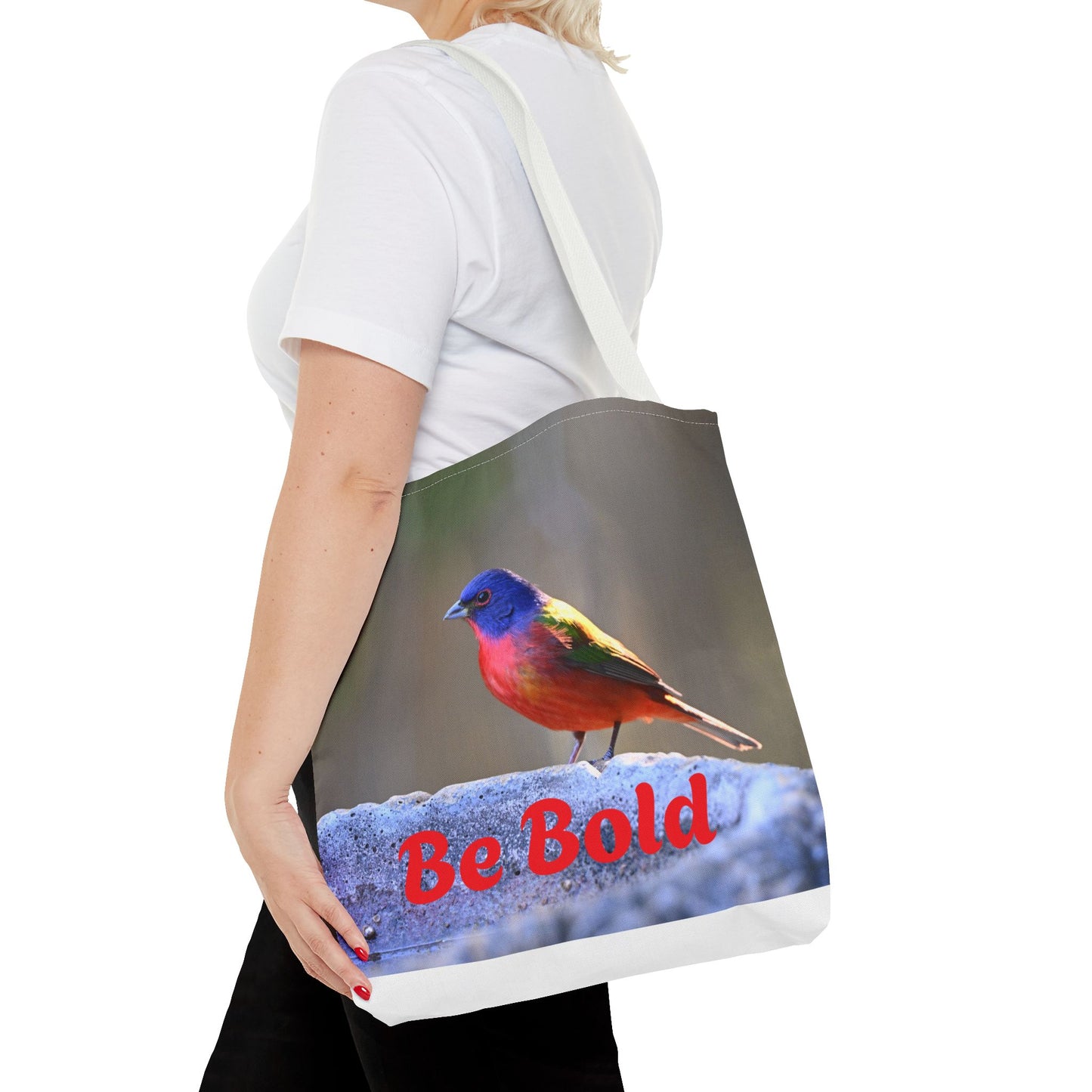 Colorful Bird Be Bold Tote Bag, Eco-Friendly Art Tote, Nature Lover Gift, Inspirational Quote Bag, Everyday Carry-All