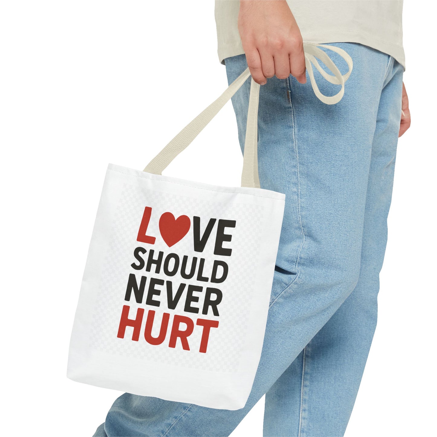 Love Should Never Hurt Tote Bag – Inspirational Gift for Awareness Events, Eco-Friendly Reusable Shopping Bag, Positive Affirmation Bag
