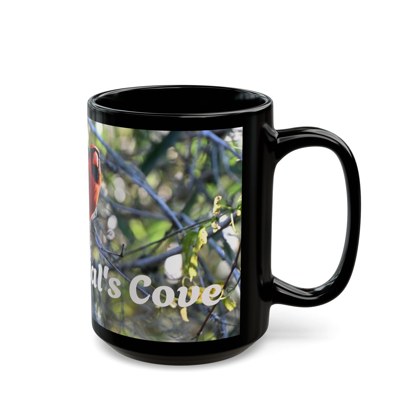 Cardinal's Cove Black Mug - Nature Lover's Coffee Cup, Birdwatching Gift, Home Decor, Eco-Friendly Drinkware, Birdwatcher Mug