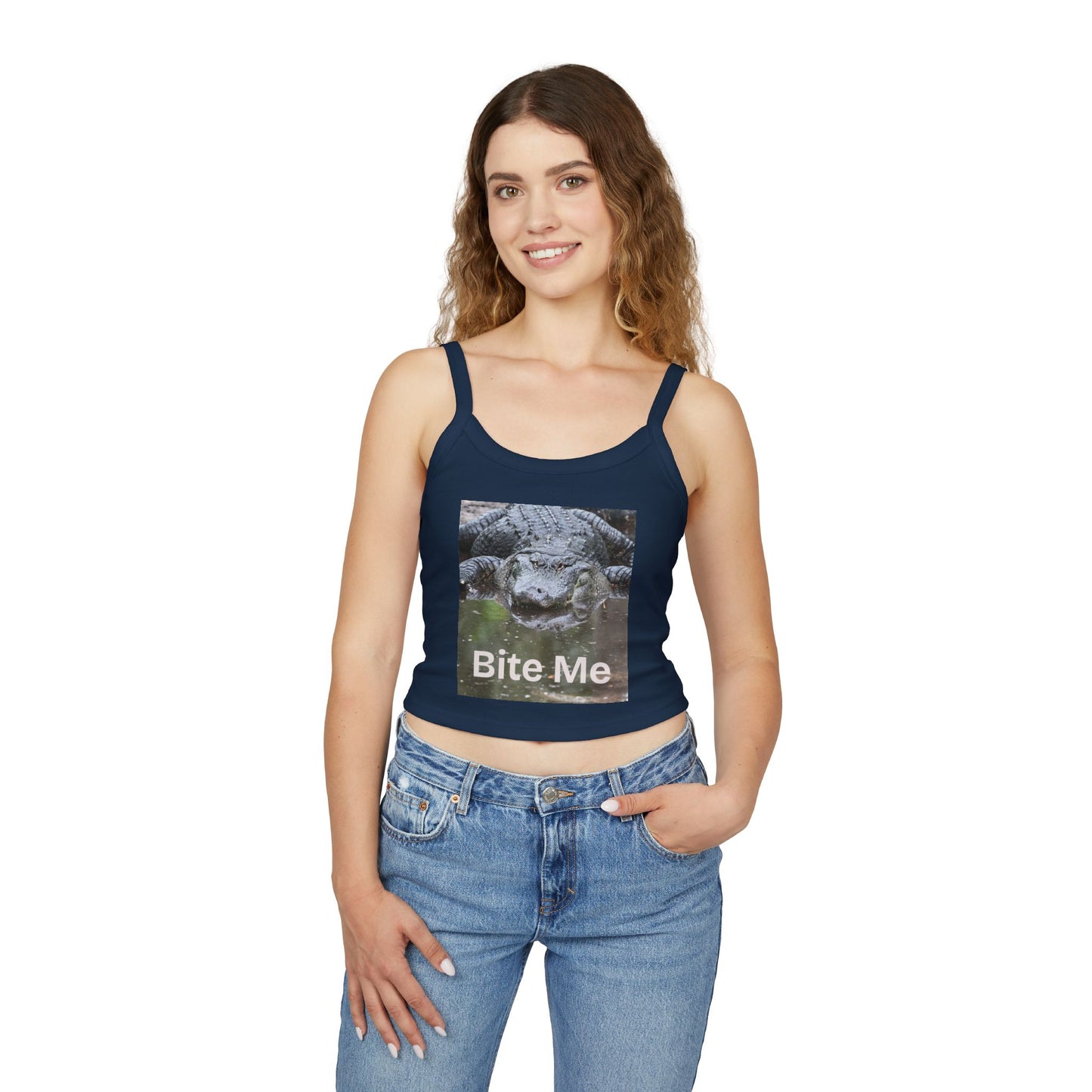 Sassy Cropped Tank Top, Bite Me Graphic Top, Summer Casual Wear, Trendy Women’s Shirt, Perfect for BBQs and Vacations