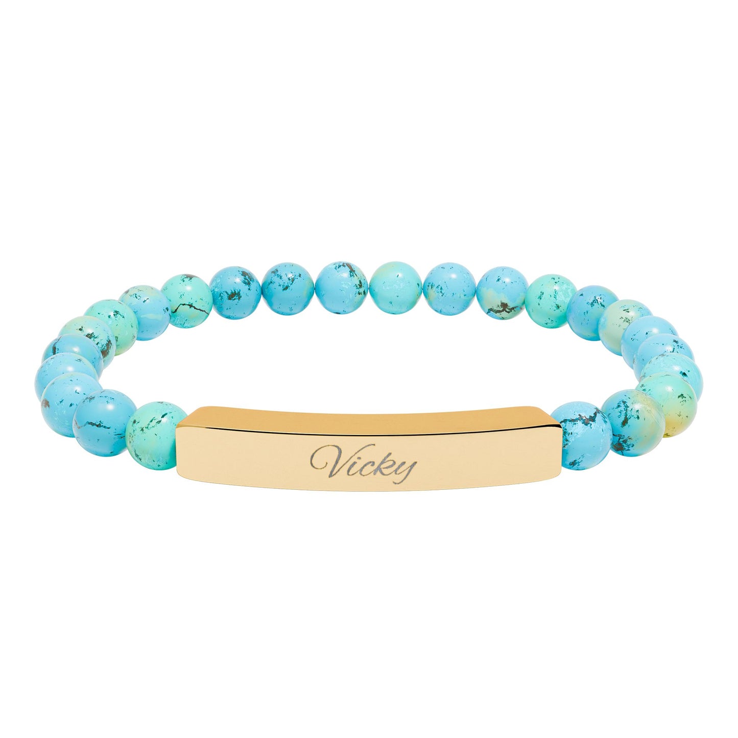 Engravable Natural Stone Bar Bracelet — Stretch Beaded Personalized Jewelry