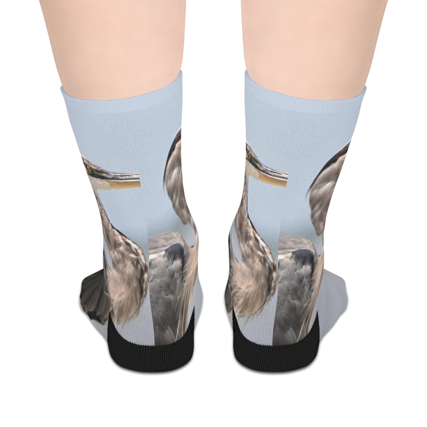 Charming Great Blue Heron Design Mid-Length Socks for Nature Lovers, Cute Gift, Cozy Footwear, Novelty Socks, Animal-themed Accessories