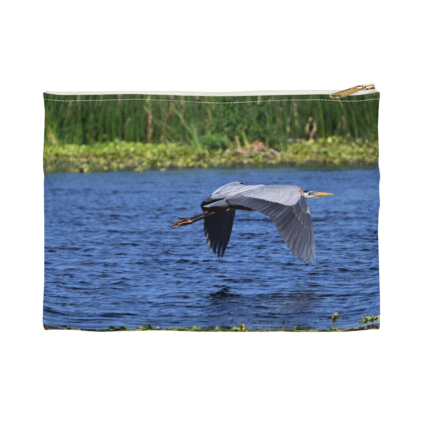 Nature-Inspired Accessory Pouch with Flying Heron Design, Wildlife Organizer, Eco-Friendly Gift, Travel Essentials, Bird Lover's Tote