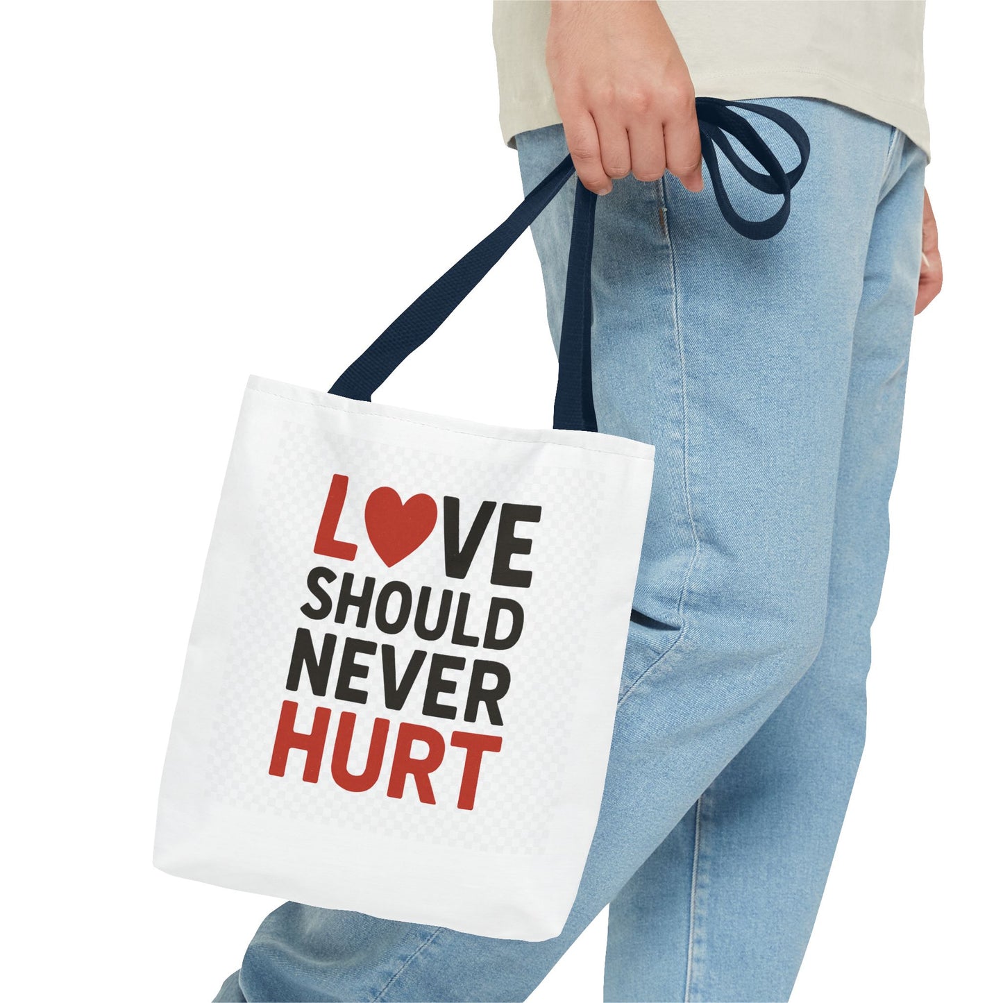 Love Should Never Hurt Tote Bag – Inspirational Gift for Awareness Events, Eco-Friendly Reusable Shopping Bag, Positive Affirmation Bag