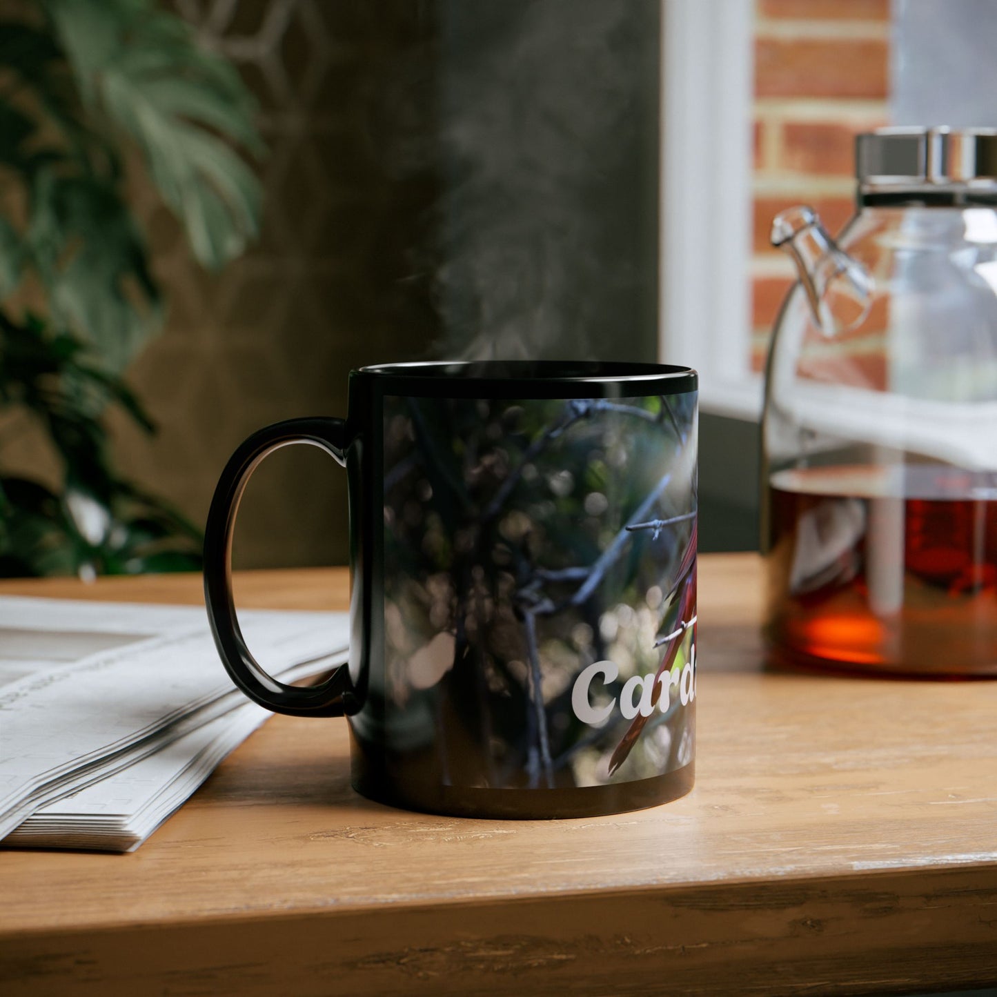 Cardinal's Cove Black Mug - Nature Lover's Coffee Cup, Birdwatching Gift, Home Decor, Eco-Friendly Drinkware, Birdwatcher Mug