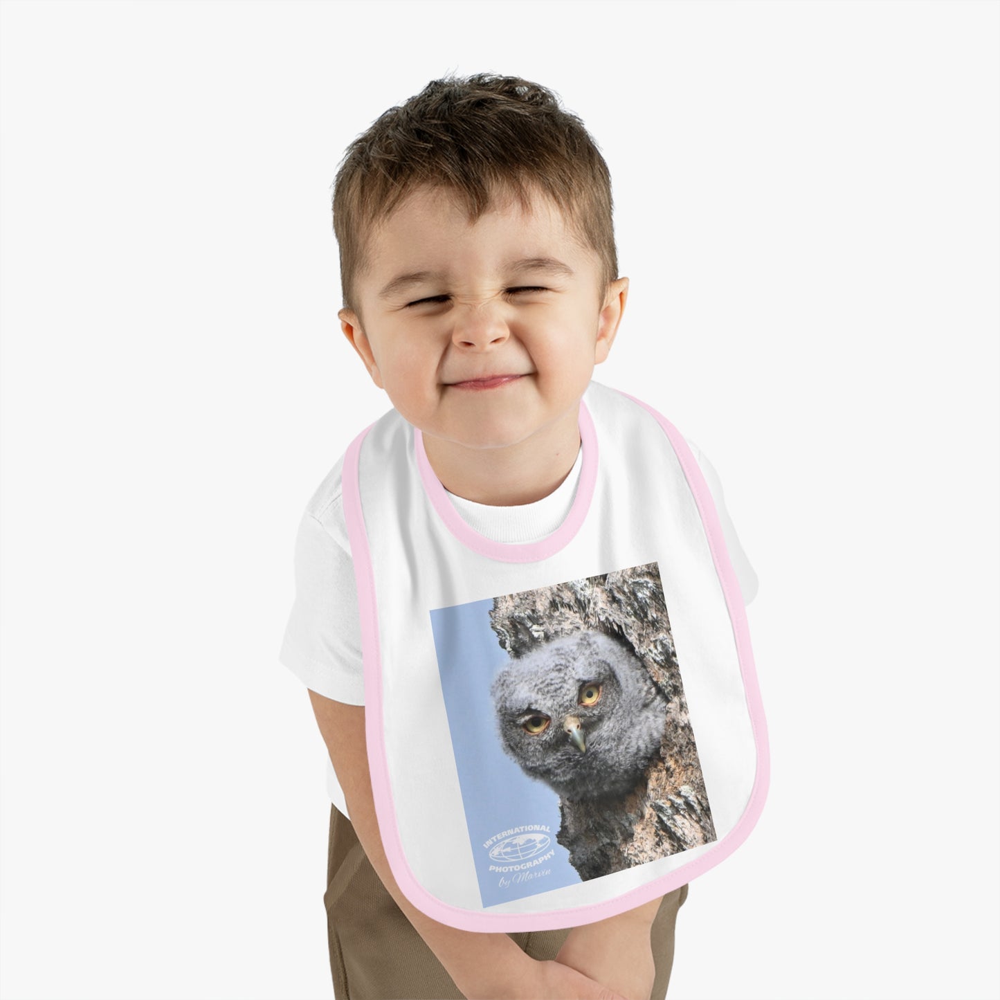 Cute Owl Baby Bib with Contrast Trim, Baby Feeding Gift, Infant Bib, Owl Lover Gift, Nursery Decor, Newborn Essential