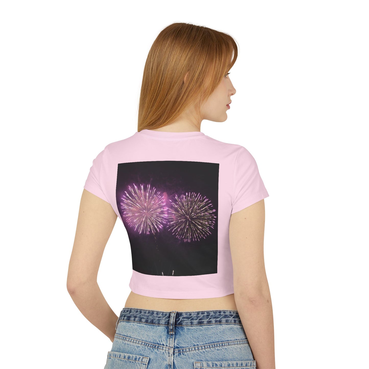 Women's Baby Tee with Vibrant Fireworks Design | Casual Summer Top, Festival Wear, Party Shirt, Celebrate Events, Gift for Her