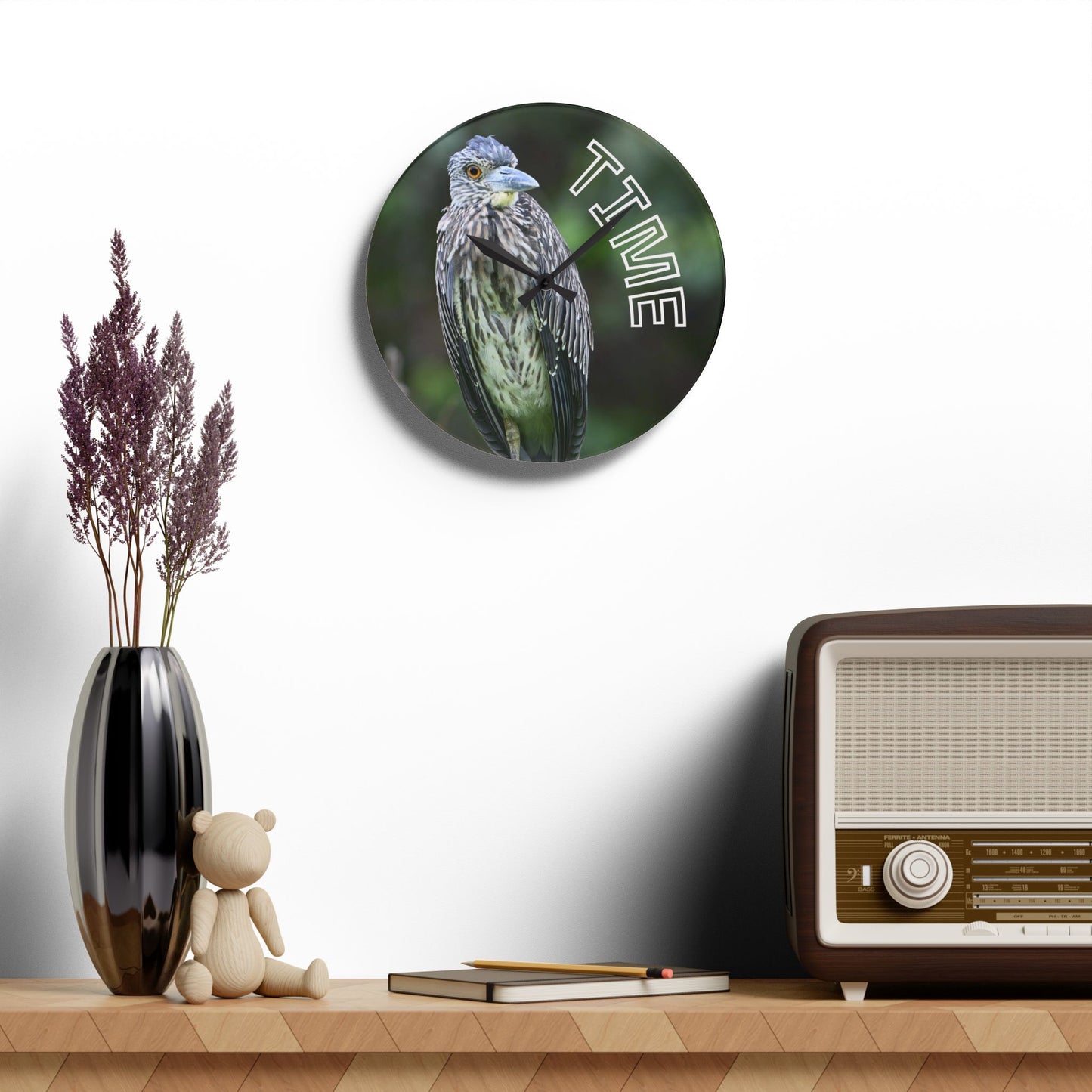 Acrylic Wall Clock — Bird Photo "TIME" Decorative Wall Clock for Nature Lovers