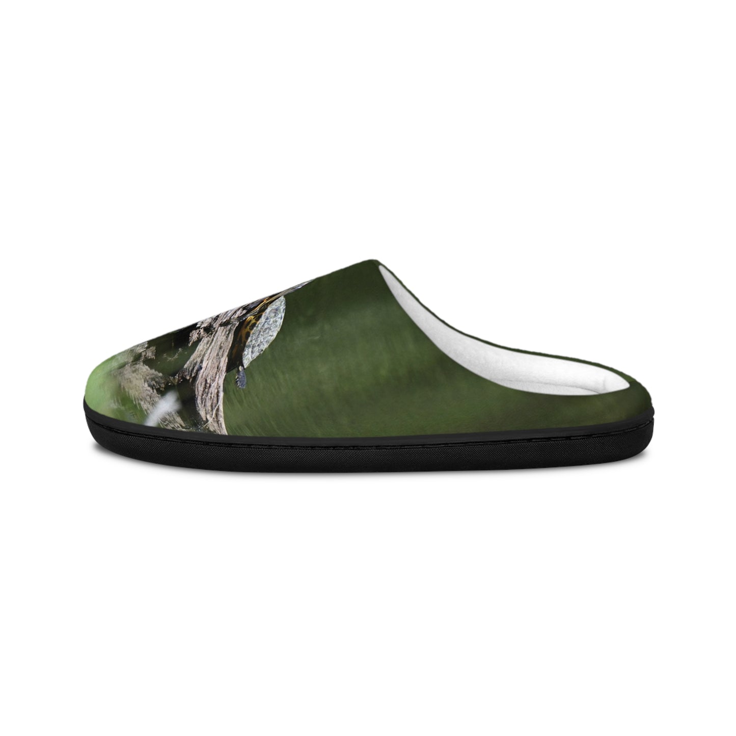 Green Nature Print Slippers — Cozy Indoor Women’s Slip-On with Mossy Bark Design