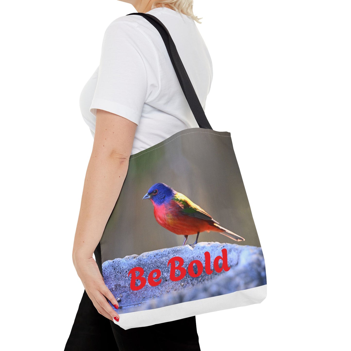 Colorful Bird Be Bold Tote Bag, Eco-Friendly Art Tote, Nature Lover Gift, Inspirational Quote Bag, Everyday Carry-All