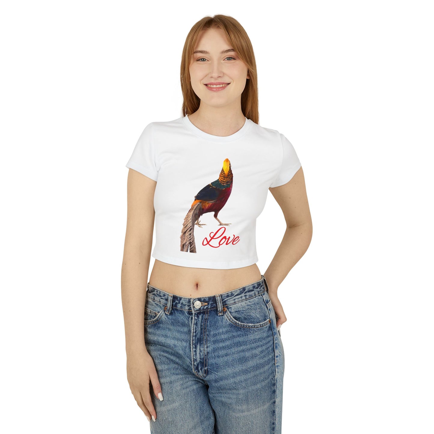 Colorful Love Bird Women's Baby Tee, Cute Summer Top, Stylish Casual Wear, Gift for Bird Lovers, Trendy Graphic Tee