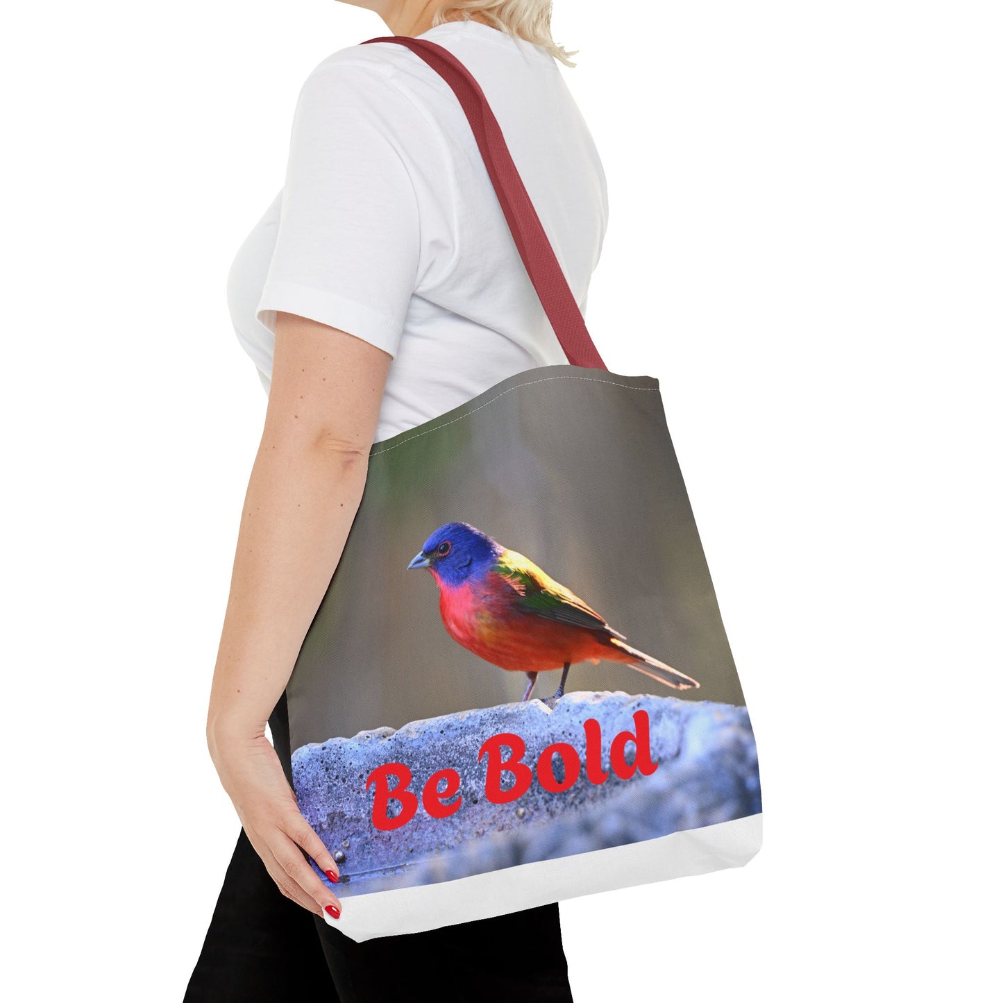 Colorful Bird Be Bold Tote Bag, Eco-Friendly Art Tote, Nature Lover Gift, Inspirational Quote Bag, Everyday Carry-All