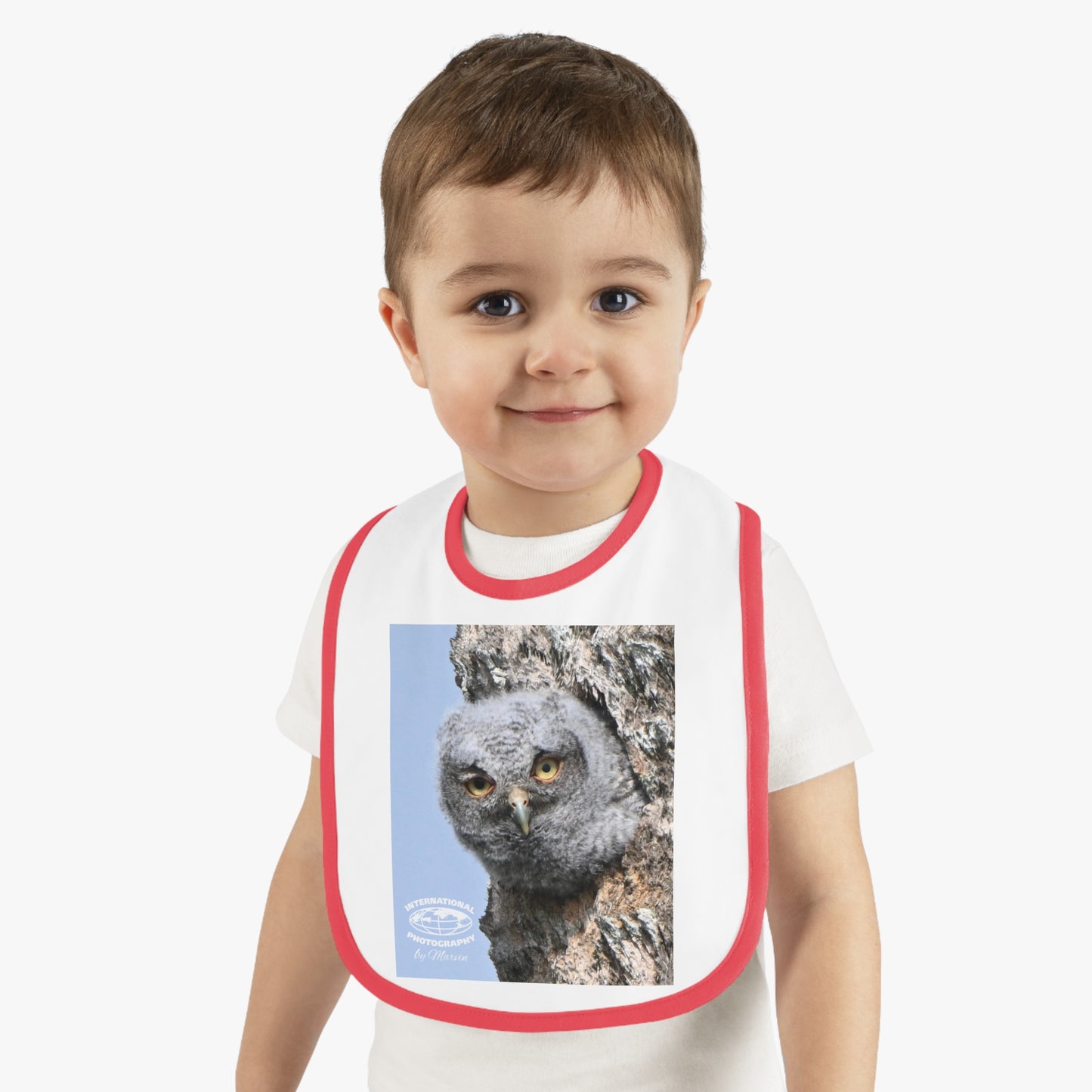 Cute Owl Baby Bib with Contrast Trim, Baby Feeding Gift, Infant Bib, Owl Lover Gift, Nursery Decor, Newborn Essential