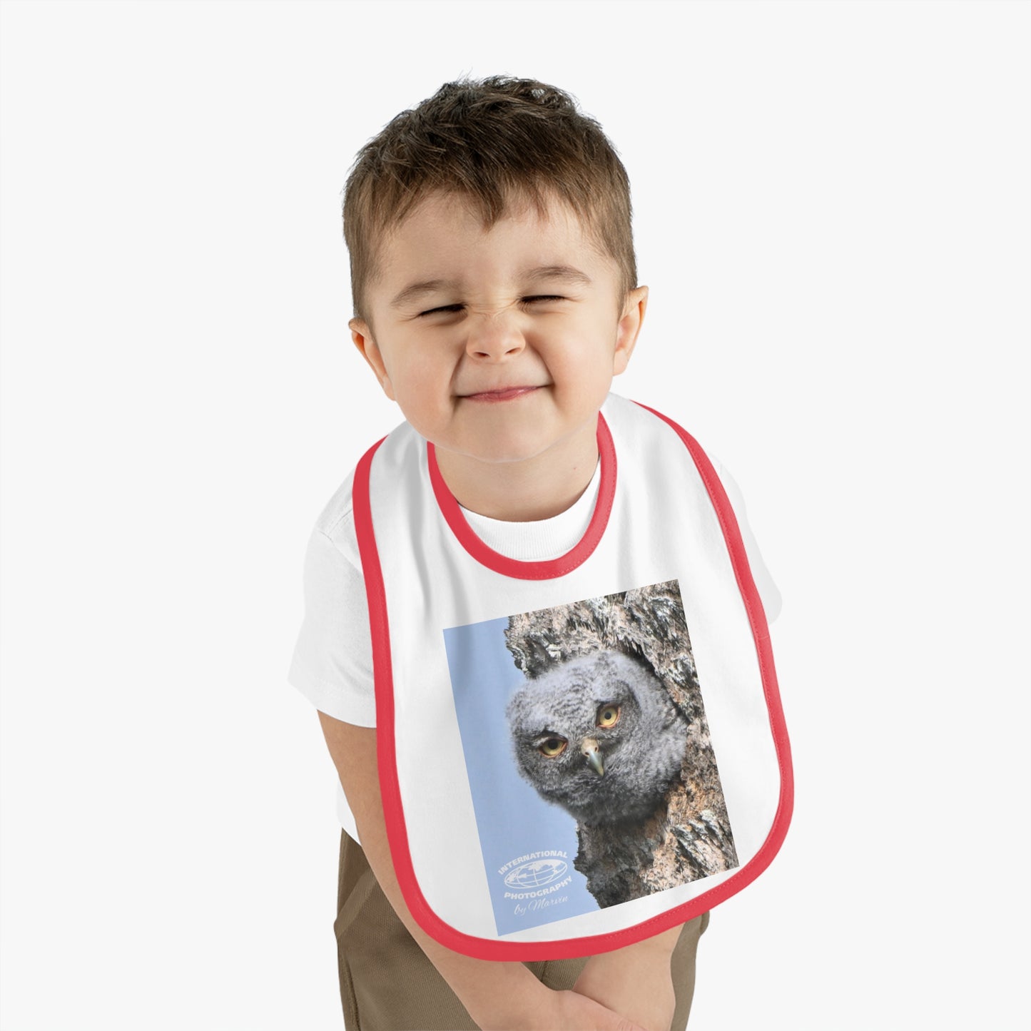 Cute Owl Baby Bib with Contrast Trim, Baby Feeding Gift, Infant Bib, Owl Lover Gift, Nursery Decor, Newborn Essential