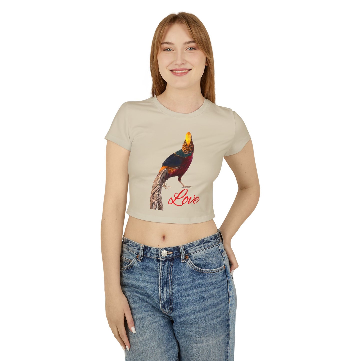 Colorful Love Bird Women's Baby Tee, Cute Summer Top, Stylish Casual Wear, Gift for Bird Lovers, Trendy Graphic Tee