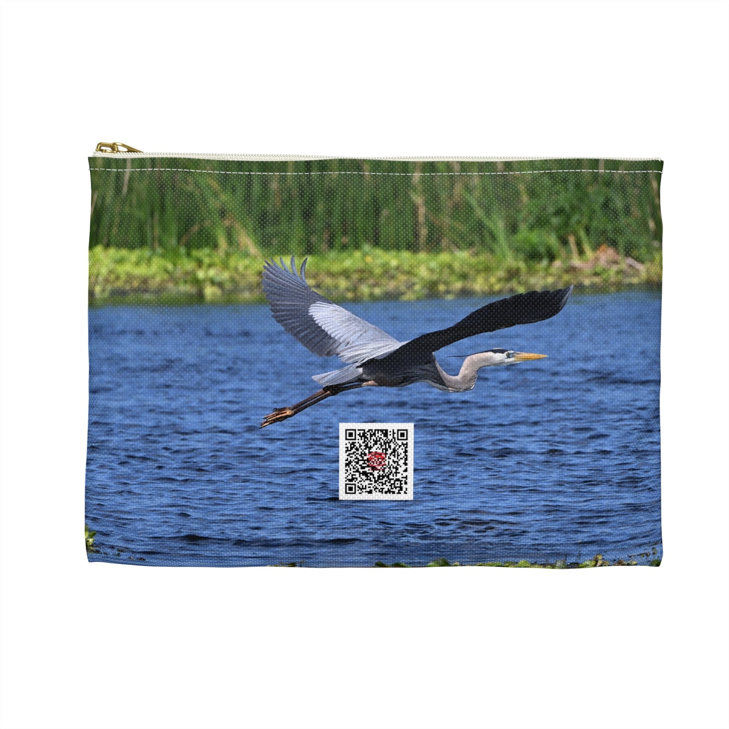 Nature-Inspired Accessory Pouch with Flying Heron Design, Wildlife Organizer, Eco-Friendly Gift, Travel Essentials, Bird Lover's Tote