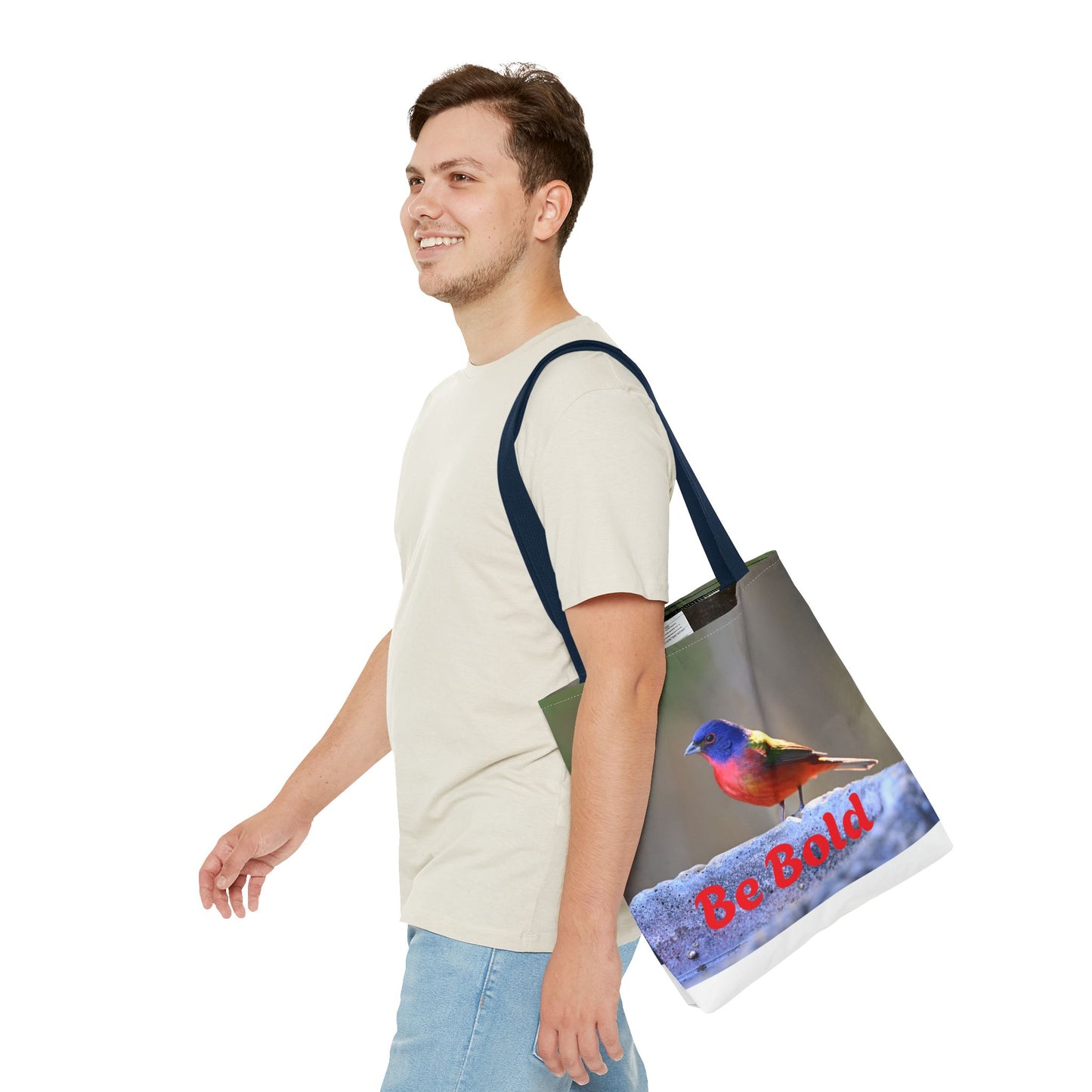 Colorful Bird Be Bold Tote Bag, Eco-Friendly Art Tote, Nature Lover Gift, Inspirational Quote Bag, Everyday Carry-All