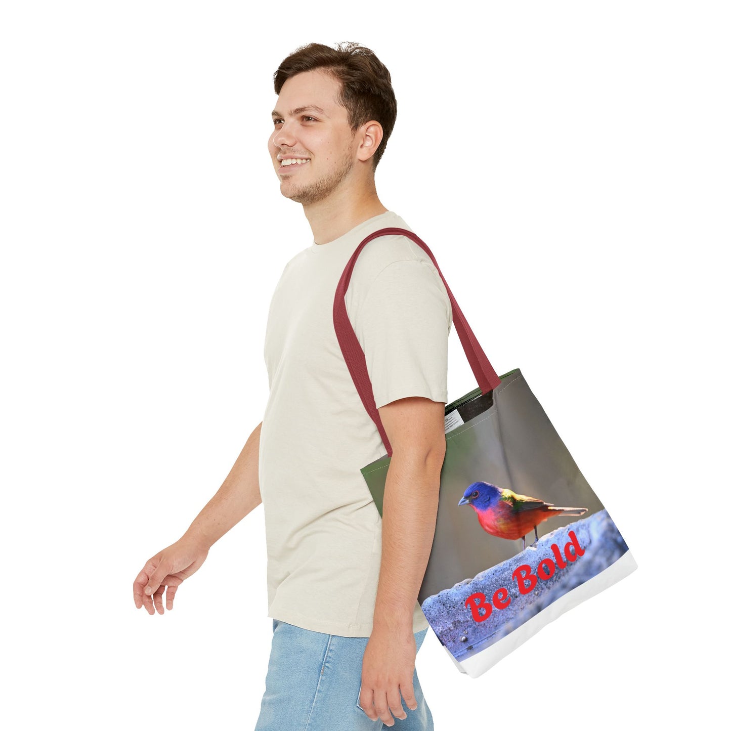 Colorful Bird Be Bold Tote Bag, Eco-Friendly Art Tote, Nature Lover Gift, Inspirational Quote Bag, Everyday Carry-All