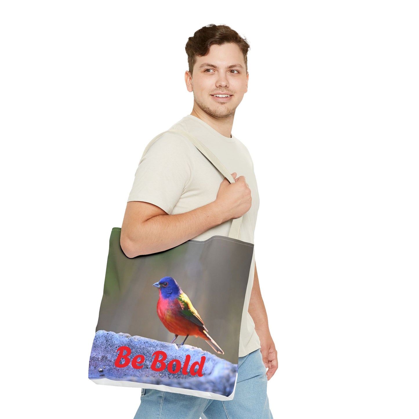 Colorful Bird Be Bold Tote Bag, Eco-Friendly Art Tote, Nature Lover Gift, Inspirational Quote Bag, Everyday Carry-All
