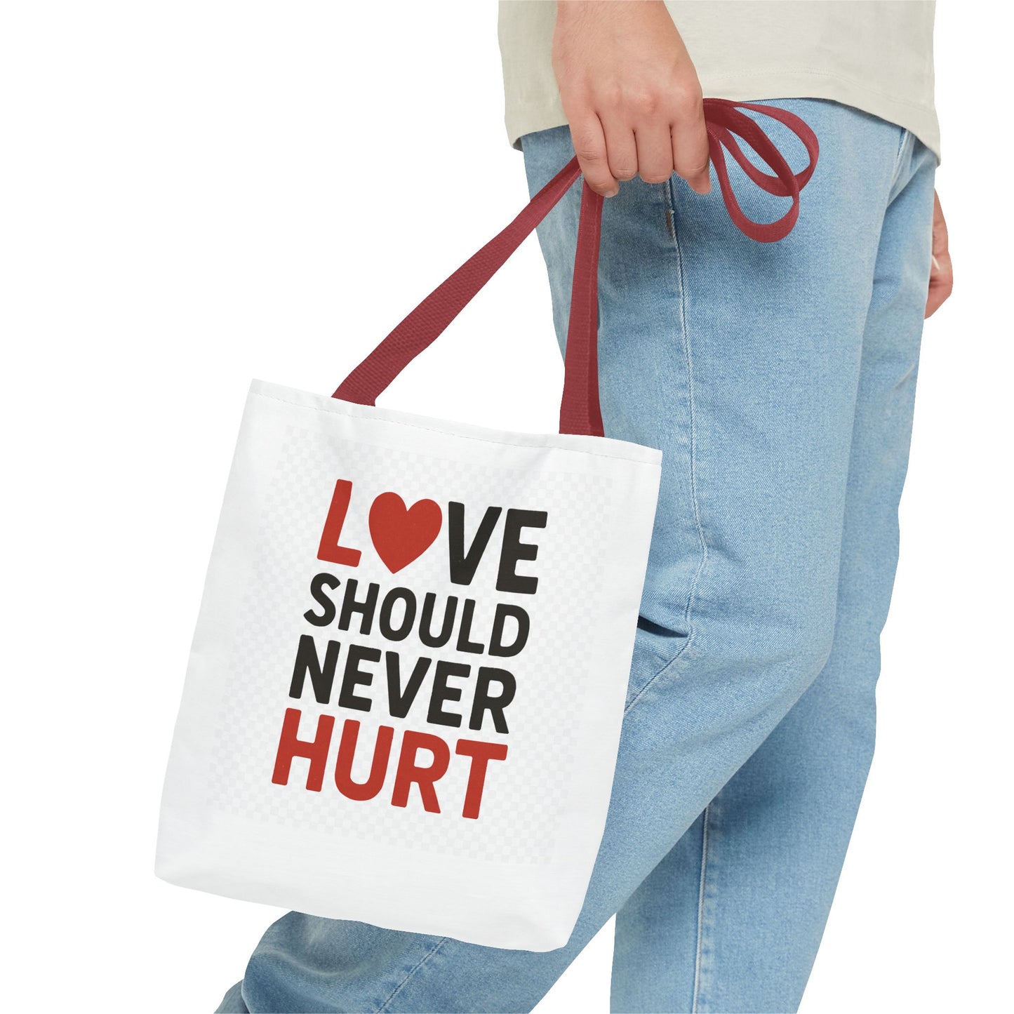 Love Should Never Hurt Tote Bag – Inspirational Gift for Awareness Events, Eco-Friendly Reusable Shopping Bag, Positive Affirmation Bag