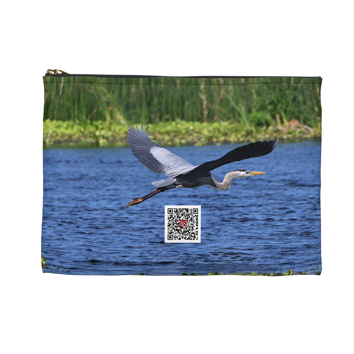 Nature-Inspired Accessory Pouch with Flying Heron Design, Wildlife Organizer, Eco-Friendly Gift, Travel Essentials, Bird Lover's Tote