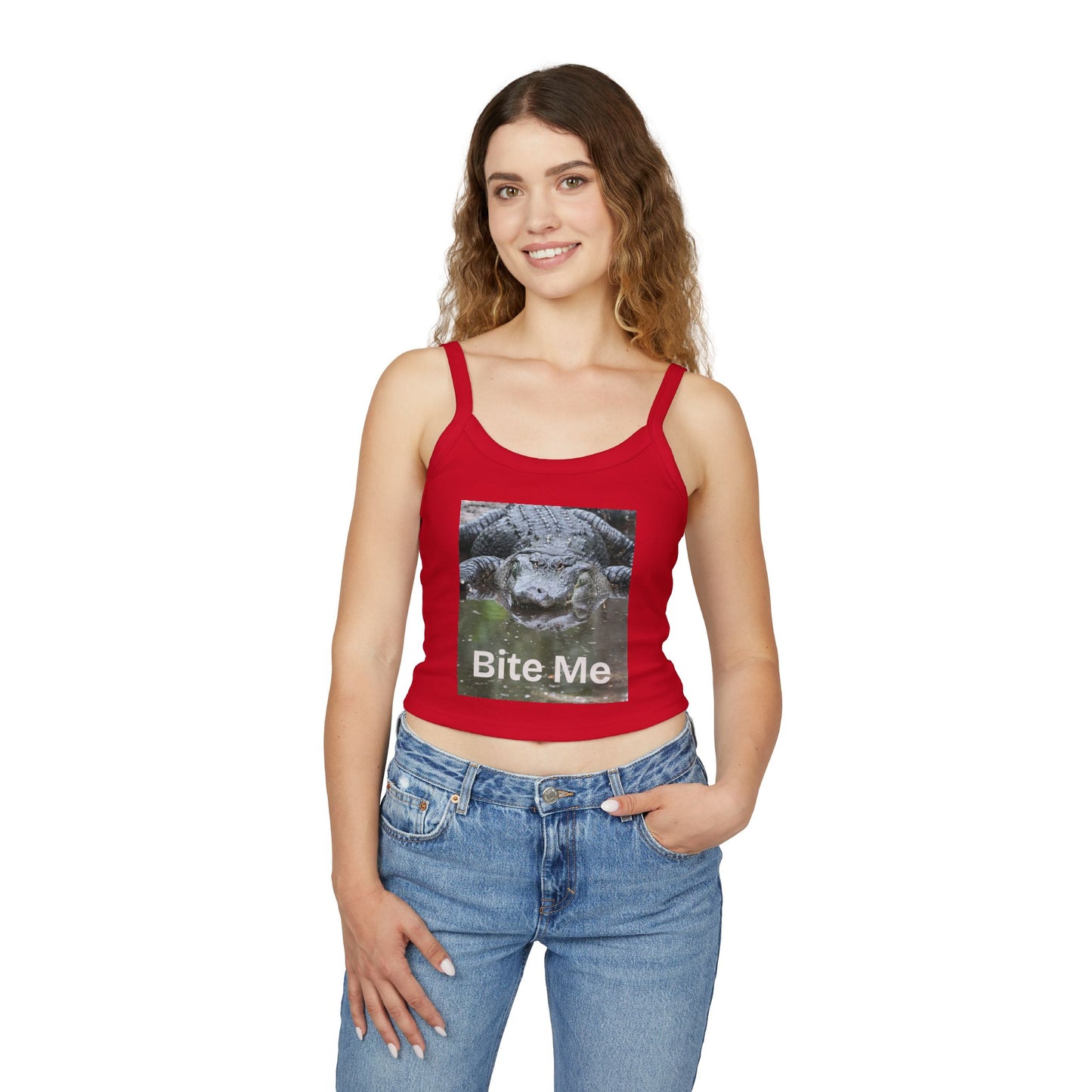 Sassy Cropped Tank Top, Bite Me Graphic Top, Summer Casual Wear, Trendy Women’s Shirt, Perfect for BBQs and Vacations