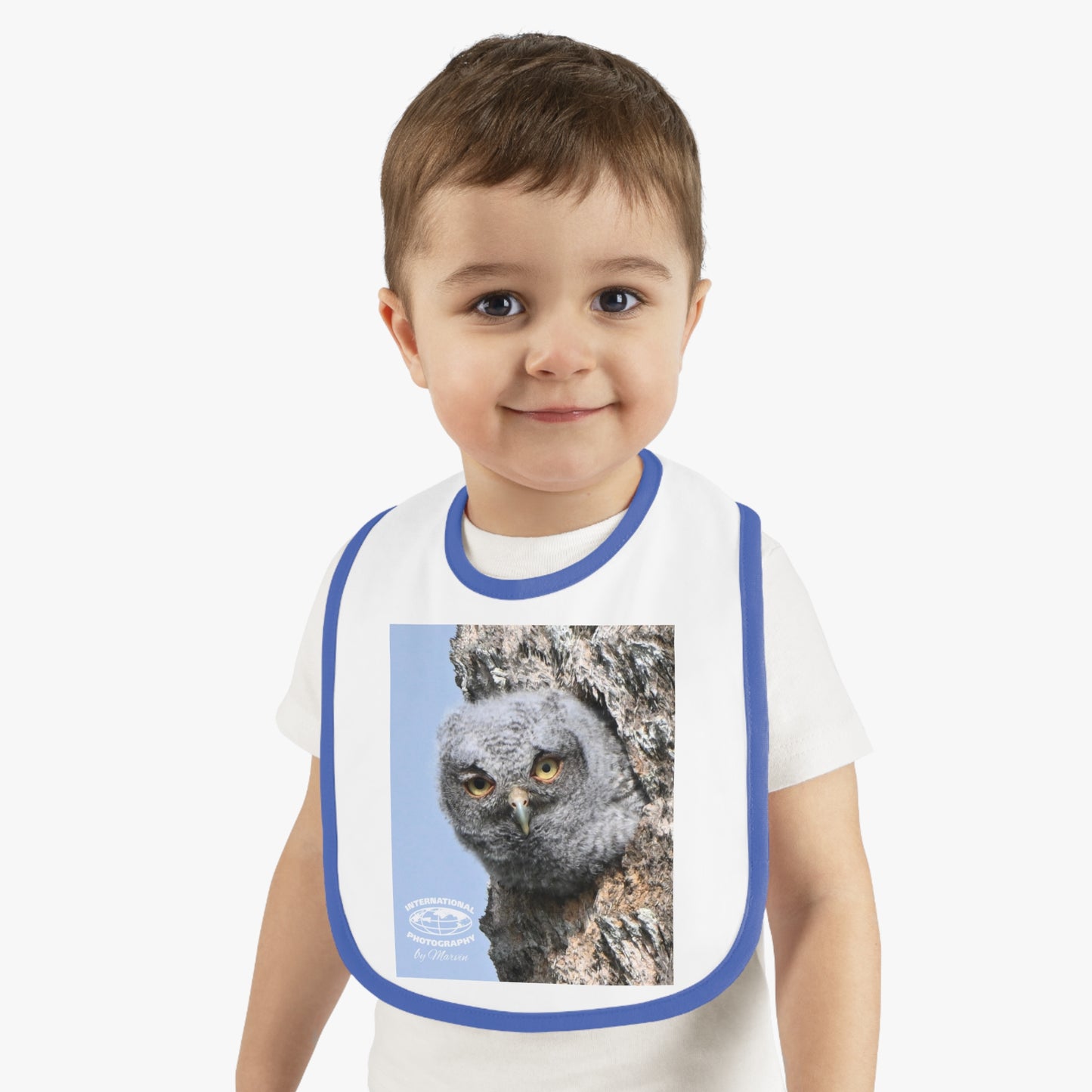 Cute Owl Baby Bib with Contrast Trim, Baby Feeding Gift, Infant Bib, Owl Lover Gift, Nursery Decor, Newborn Essential