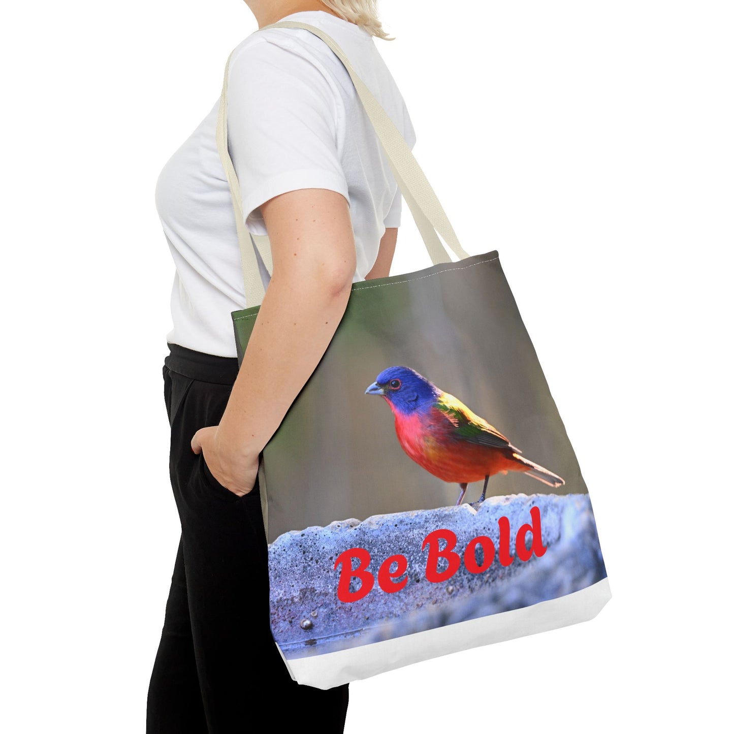 Colorful Bird Be Bold Tote Bag, Eco-Friendly Art Tote, Nature Lover Gift, Inspirational Quote Bag, Everyday Carry-All