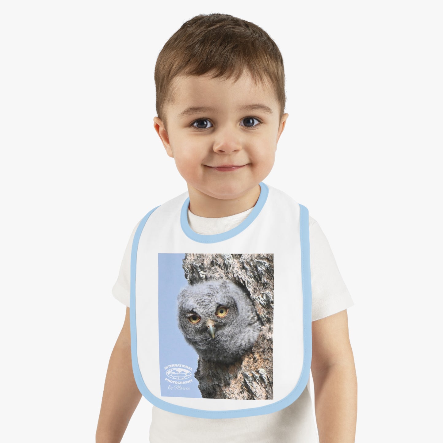 Cute Owl Baby Bib with Contrast Trim, Baby Feeding Gift, Infant Bib, Owl Lover Gift, Nursery Decor, Newborn Essential