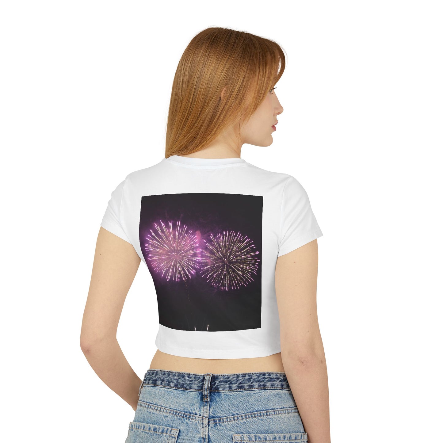Women's Baby Tee with Vibrant Fireworks Design | Casual Summer Top, Festival Wear, Party Shirt, Celebrate Events, Gift for Her