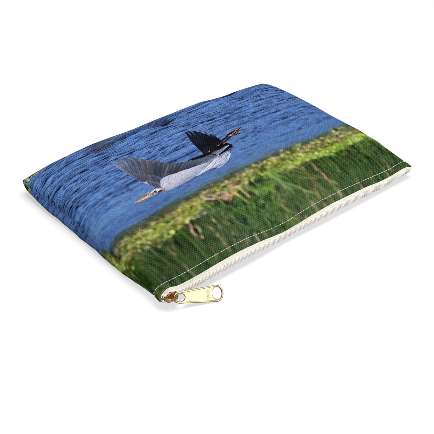 Nature-Inspired Accessory Pouch with Flying Heron Design, Wildlife Organizer, Eco-Friendly Gift, Travel Essentials, Bird Lover's Tote