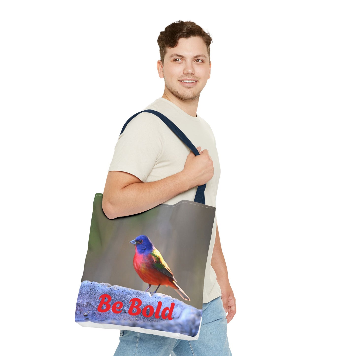 Colorful Bird Be Bold Tote Bag, Eco-Friendly Art Tote, Nature Lover Gift, Inspirational Quote Bag, Everyday Carry-All