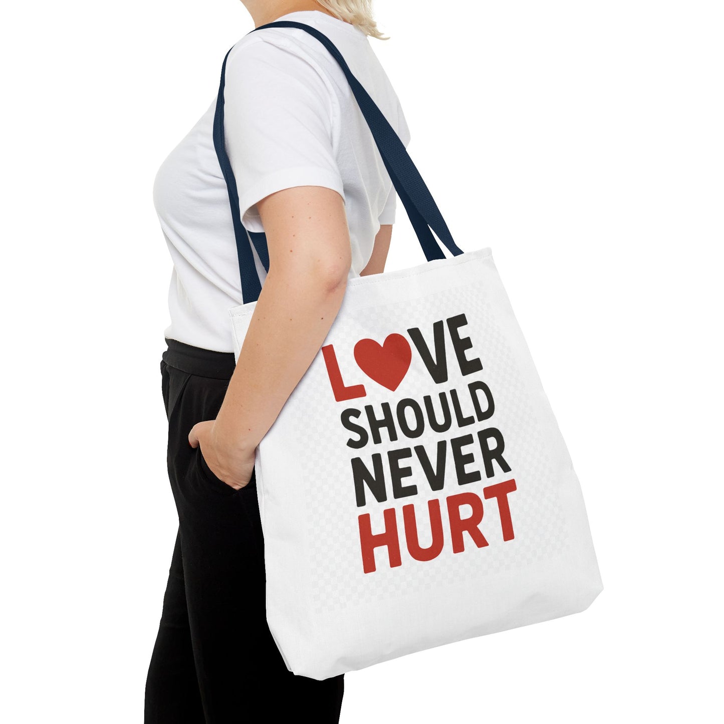 Love Should Never Hurt Tote Bag – Inspirational Gift for Awareness Events, Eco-Friendly Reusable Shopping Bag, Positive Affirmation Bag