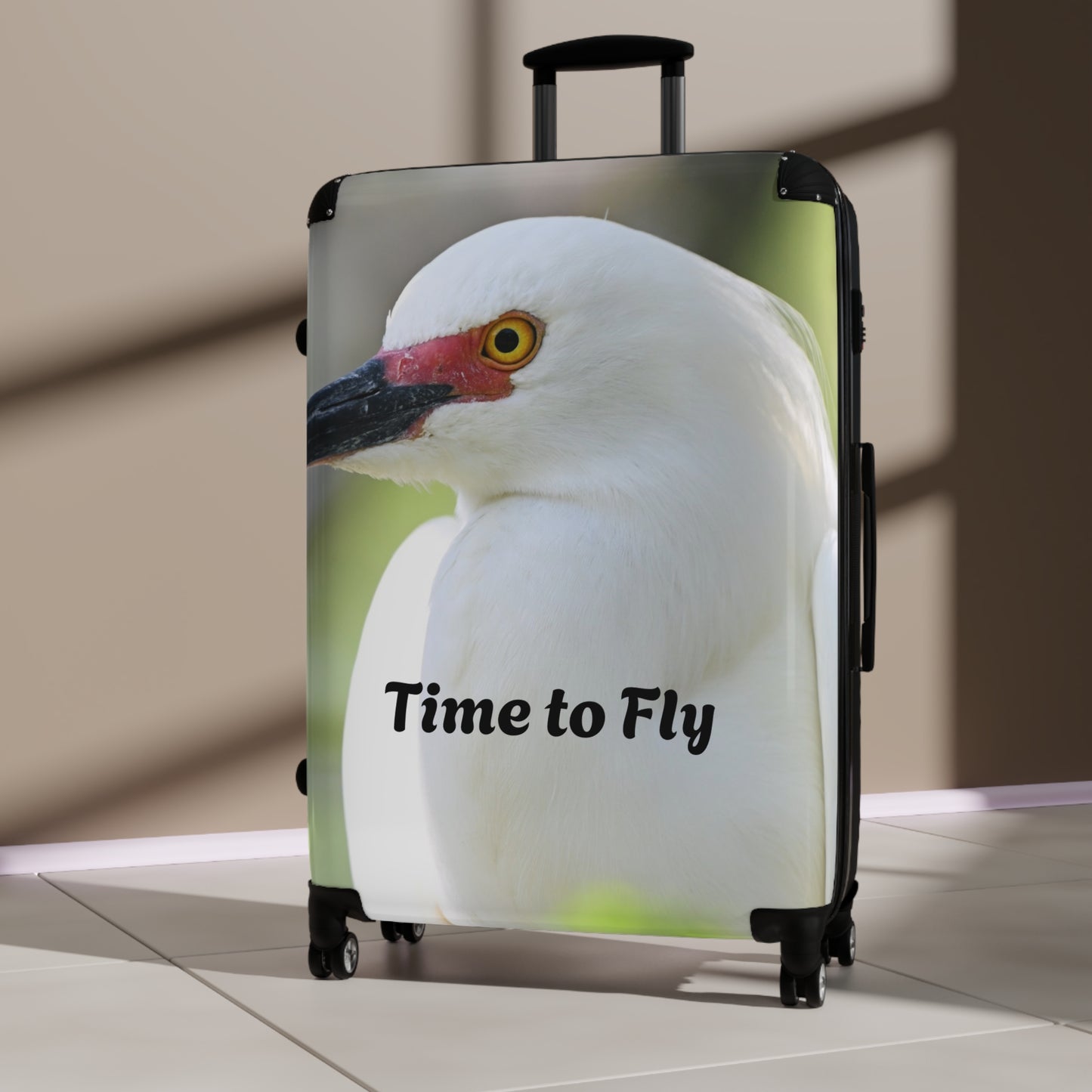 Stylish Suitcase for Travel Enthusiasts, Custom Luggage, Perfect Gift for Travelers, Time to Fly Design, Unique Travel Accessory