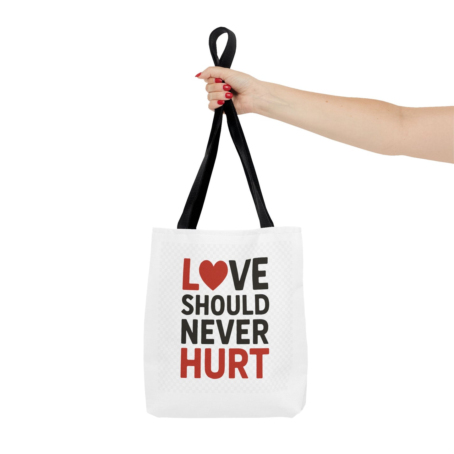Love Should Never Hurt Tote Bag – Inspirational Gift for Awareness Events, Eco-Friendly Reusable Shopping Bag, Positive Affirmation Bag