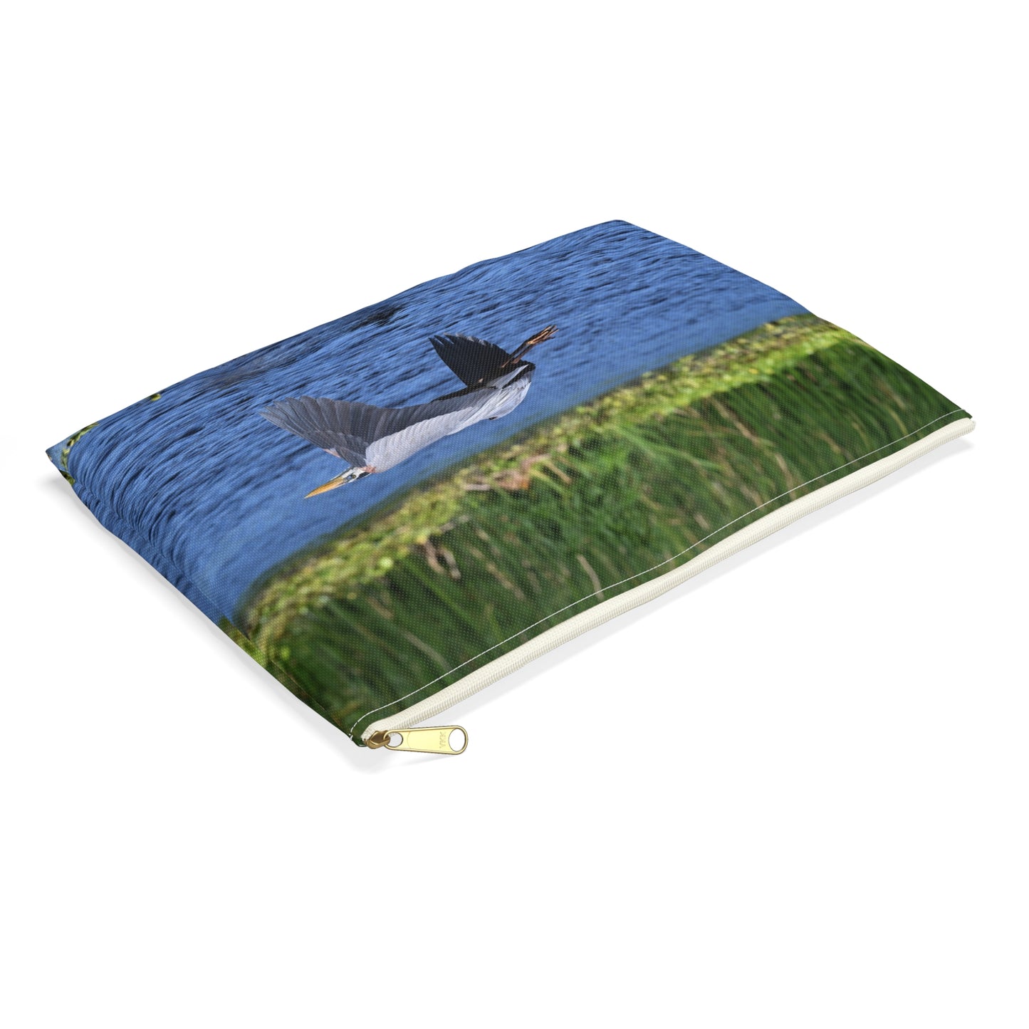Nature-Inspired Accessory Pouch with Flying Heron Design, Wildlife Organizer, Eco-Friendly Gift, Travel Essentials, Bird Lover's Tote
