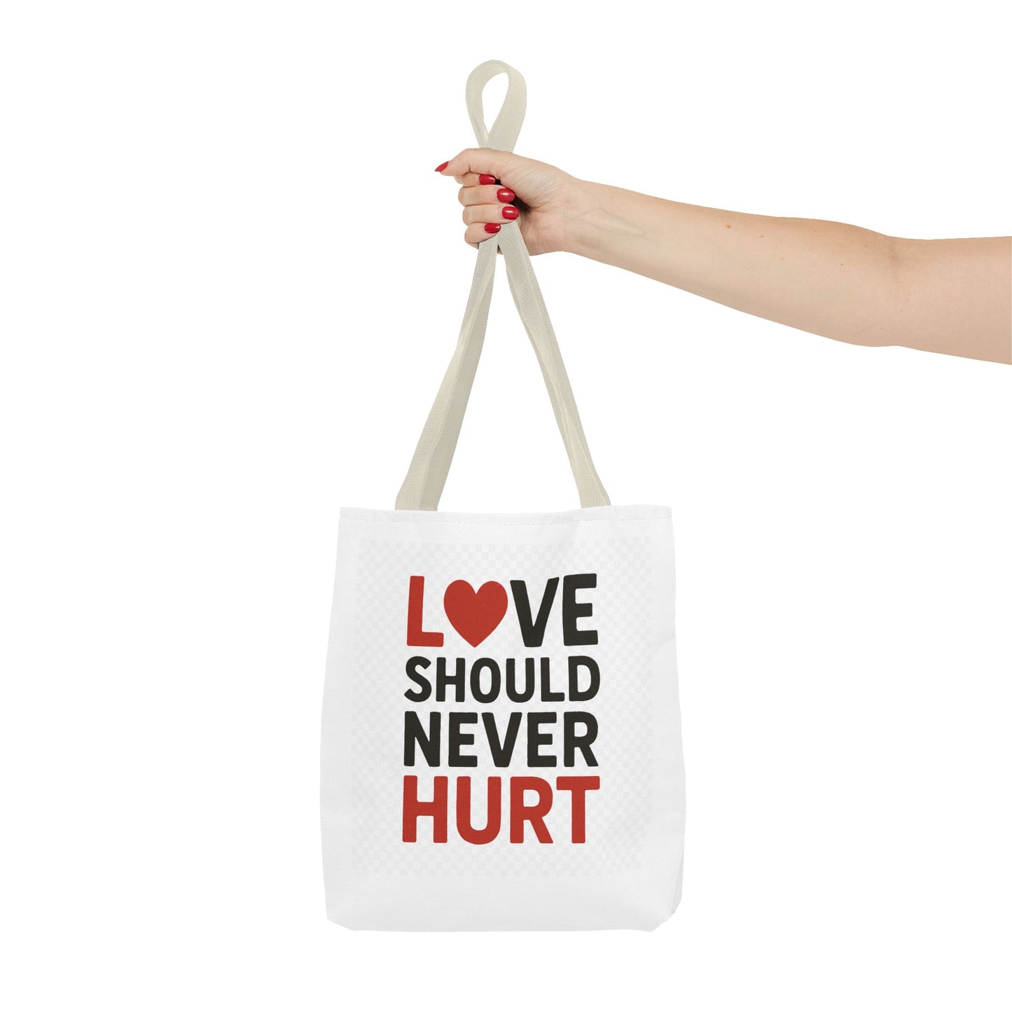 Love Should Never Hurt Tote Bag – Inspirational Gift for Awareness Events, Eco-Friendly Reusable Shopping Bag, Positive Affirmation Bag