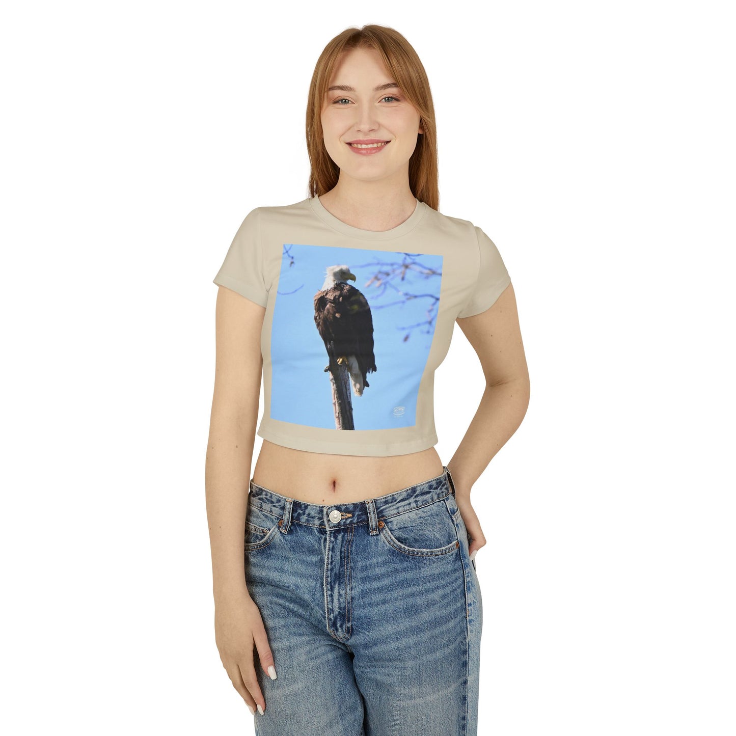 Eagle Graphic Women's Baby Tee, Cute Summer Top, Nature Lover Shirt, Casual Outfit, Gift for Birdwatchers, Earth Day Apparel