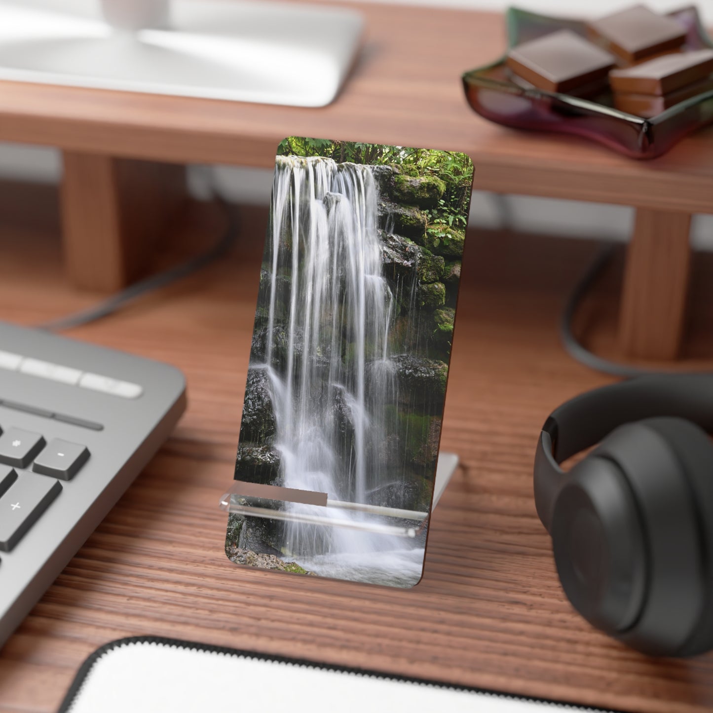 Waterfall Phone Stand — Scenic Acrylic Mobile Display Stand for Smartphones