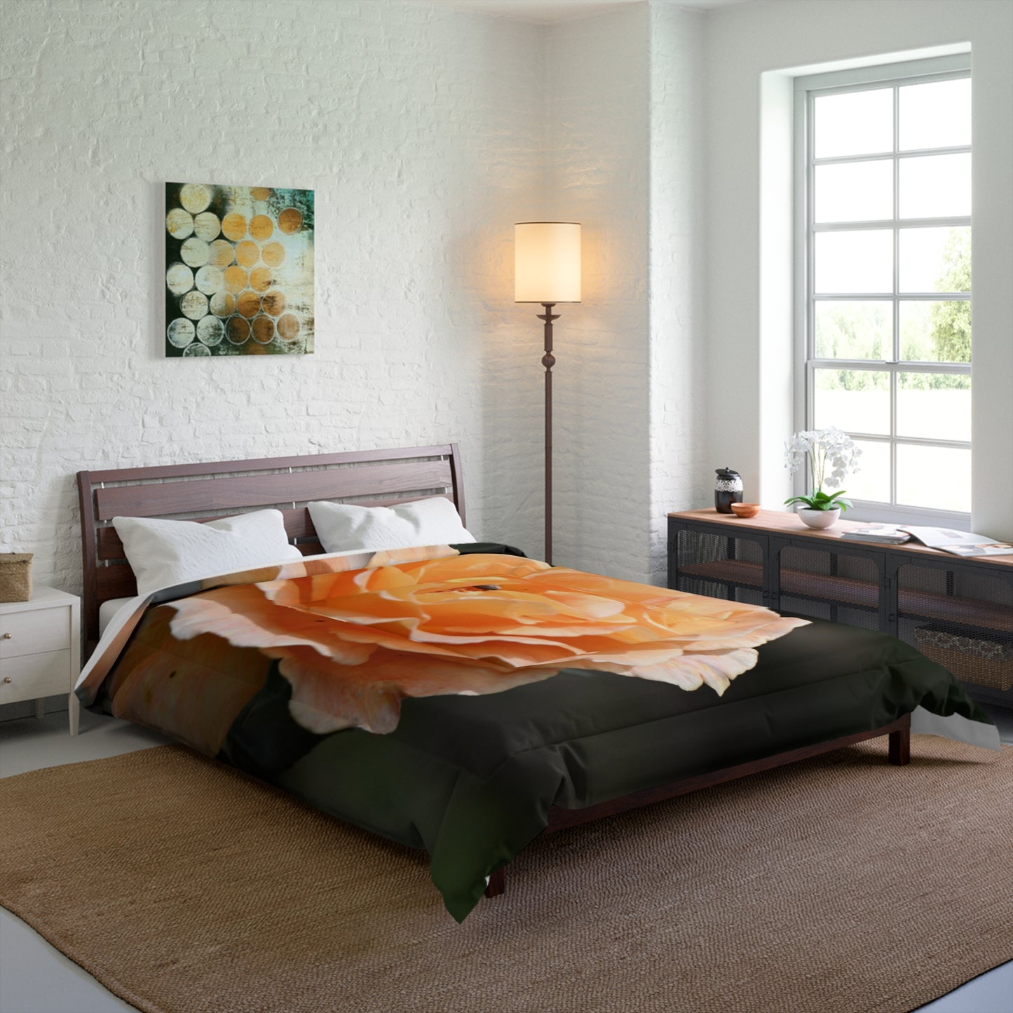 Floral Comforter - Large Peach Rose Print Bedding for Cozy Bedrooms