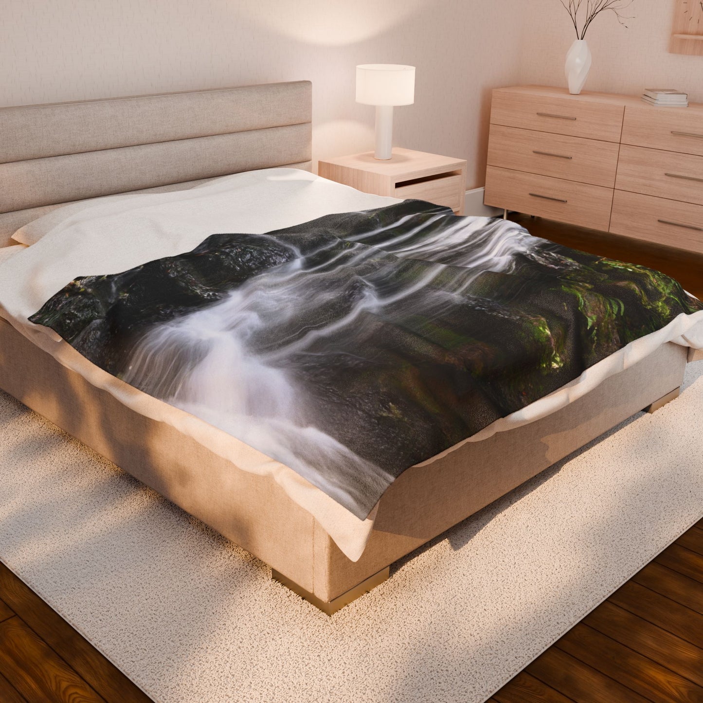 Waterfall Velveteen Plush Blanket – Cozy Nature Print Throw
