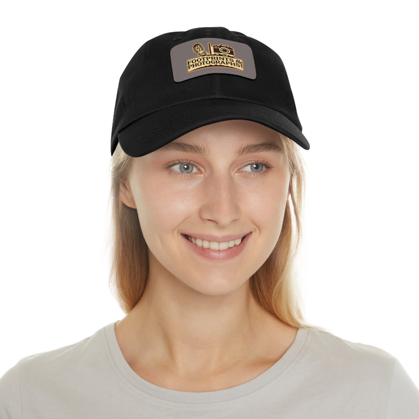 Leather Patch Dad Hat — "Footprints & Photographs" Outdoor Photographer Cap