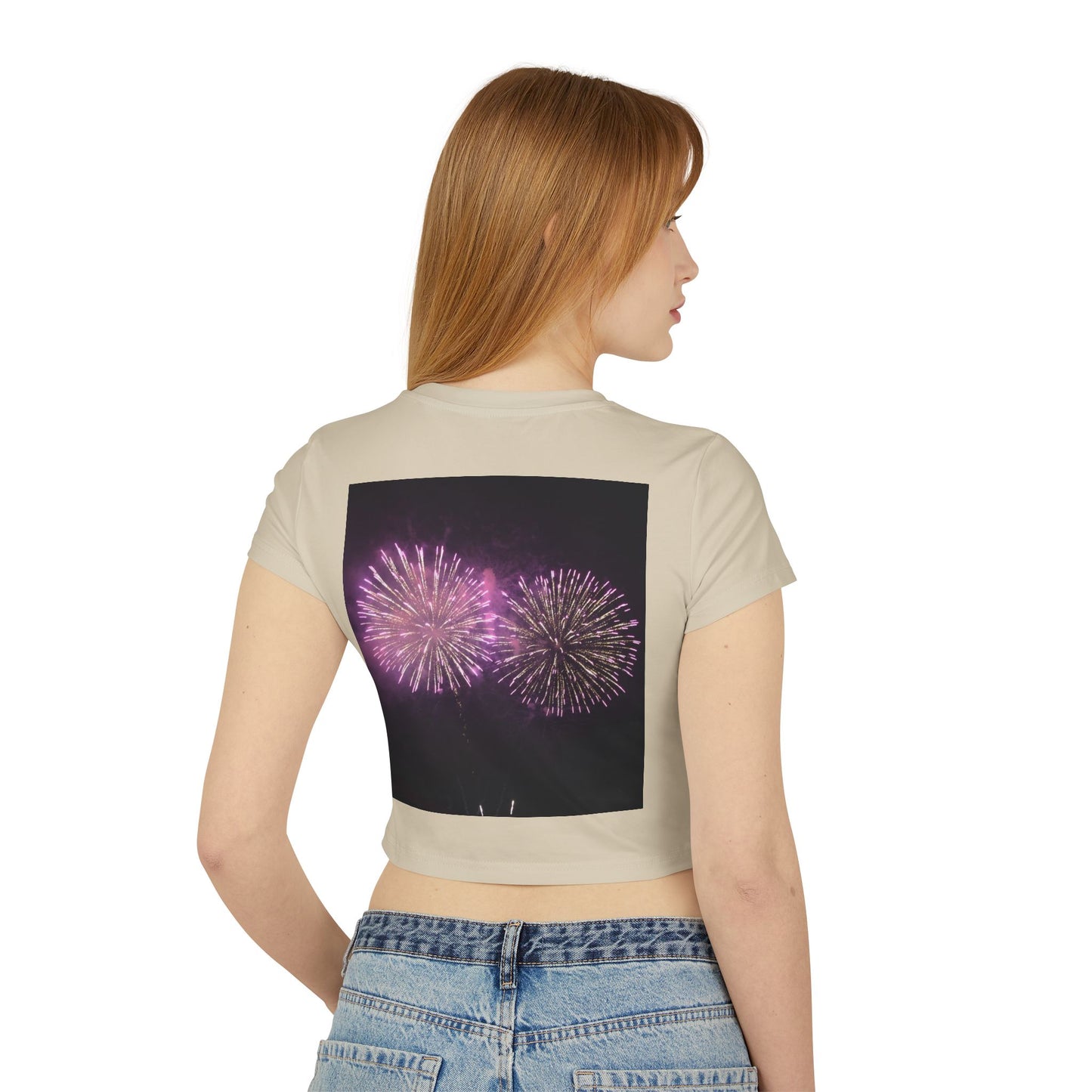 Women's Baby Tee with Vibrant Fireworks Design | Casual Summer Top, Festival Wear, Party Shirt, Celebrate Events, Gift for Her