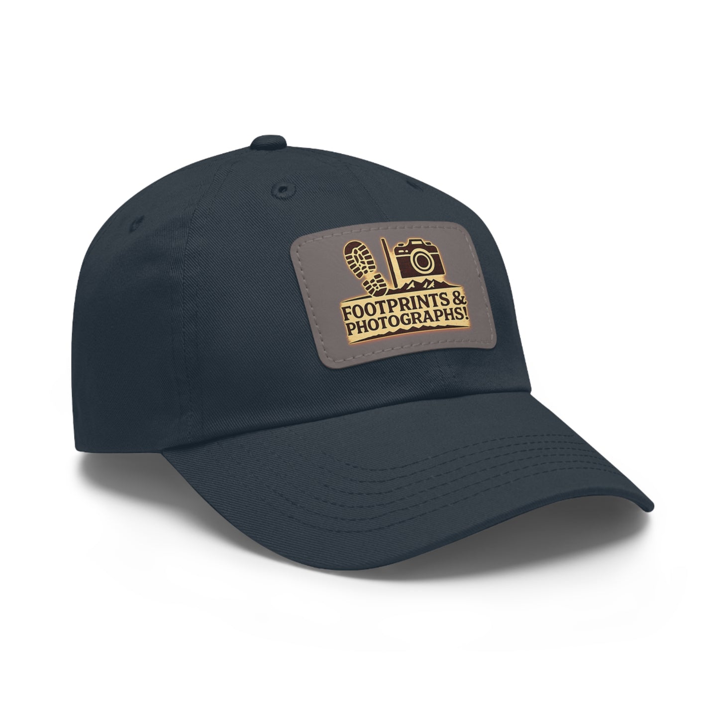 Leather Patch Dad Hat — "Footprints & Photographs" Outdoor Photographer Cap