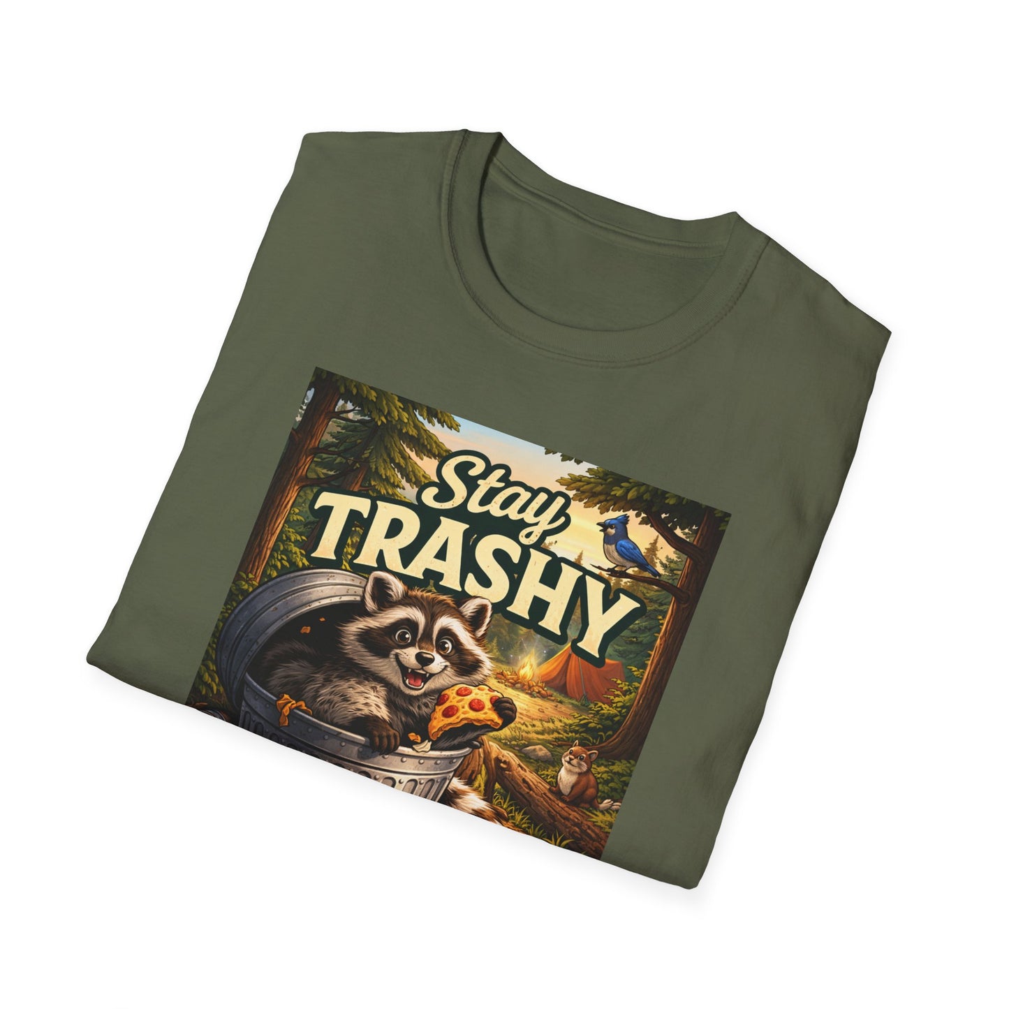 Stay Trashy Raccoon T-Shirt — Funny Garbage Bandit Graphic Tee