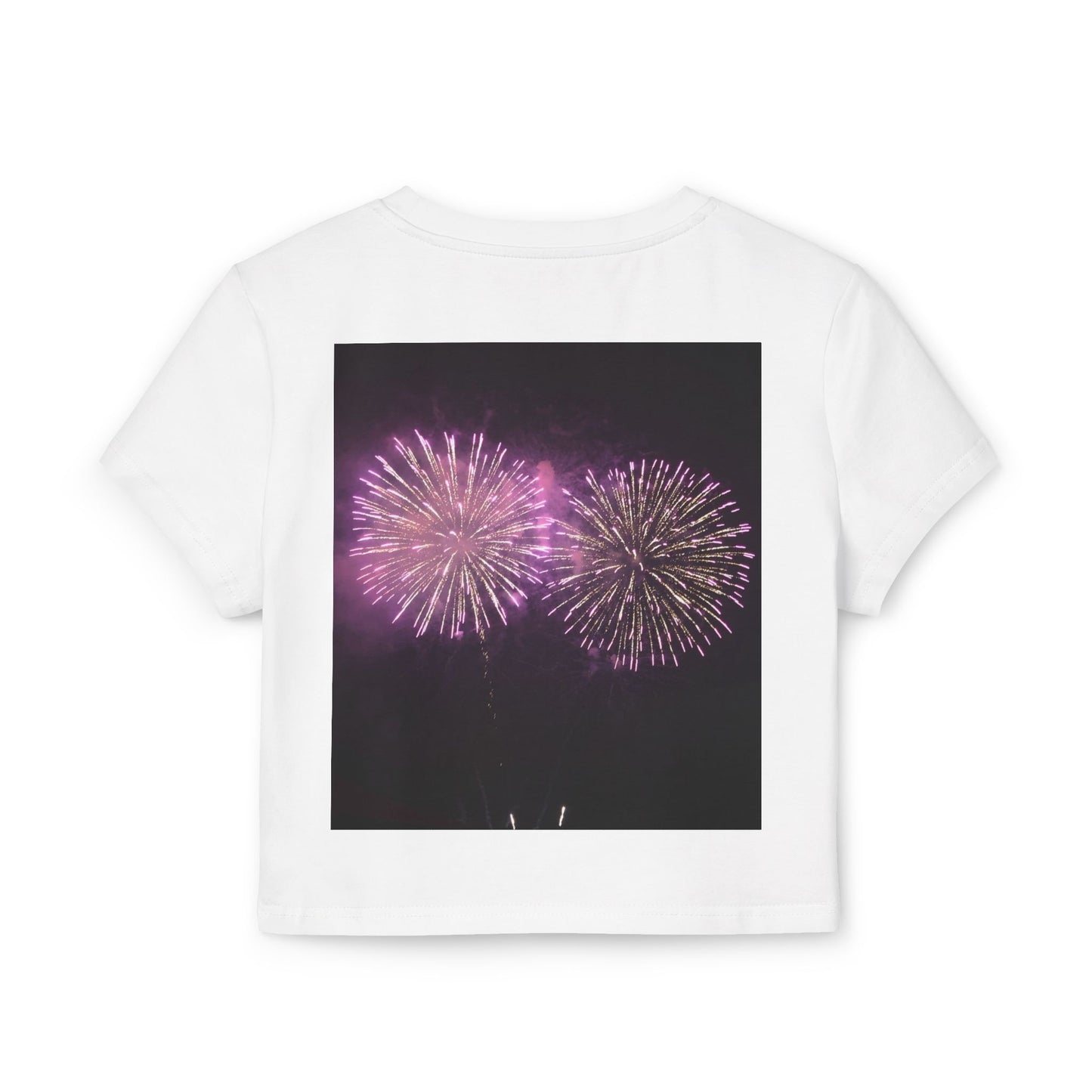 Women's Baby Tee with Vibrant Fireworks Design | Casual Summer Top, Festival Wear, Party Shirt, Celebrate Events, Gift for Her