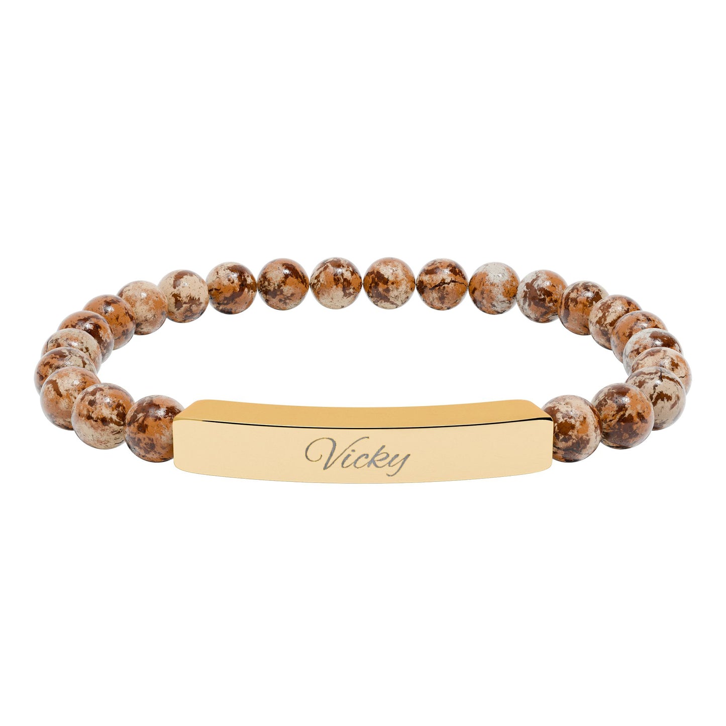 Engravable Natural Stone Bar Bracelet — Stretch Beaded Personalized Jewelry